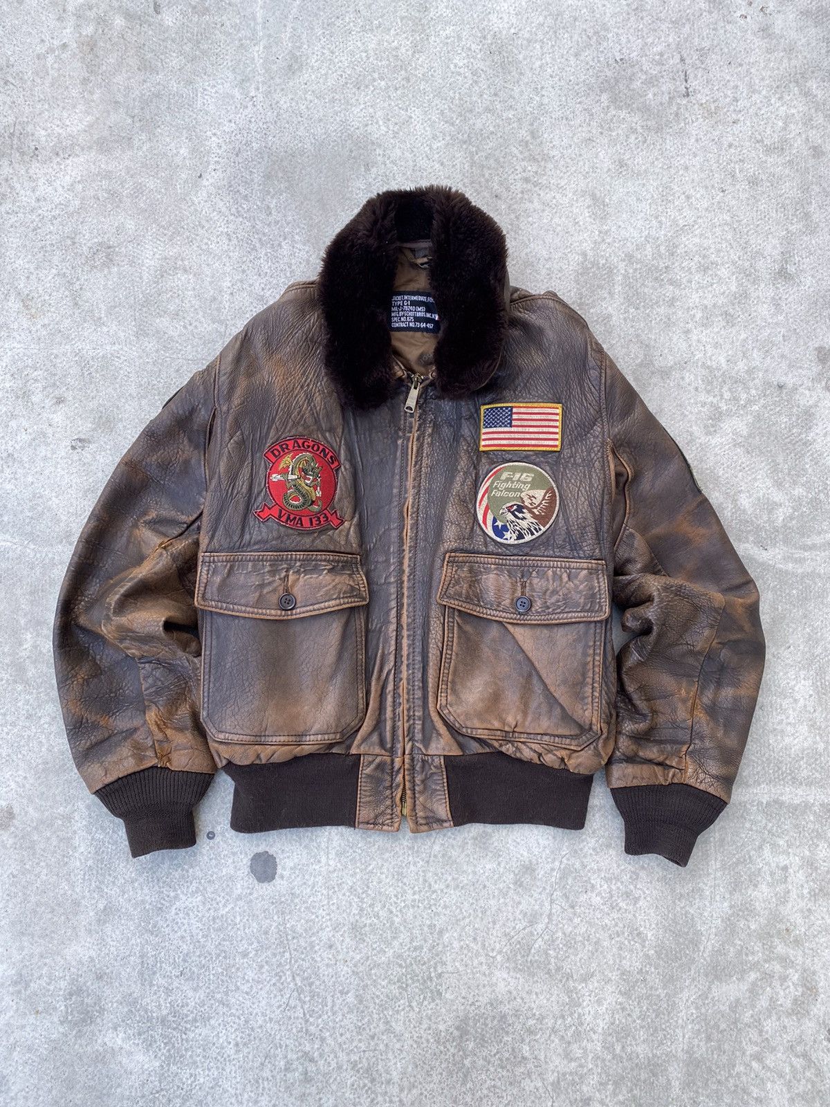 Vintage 80s Schott Leather Bomber Flight Jacket