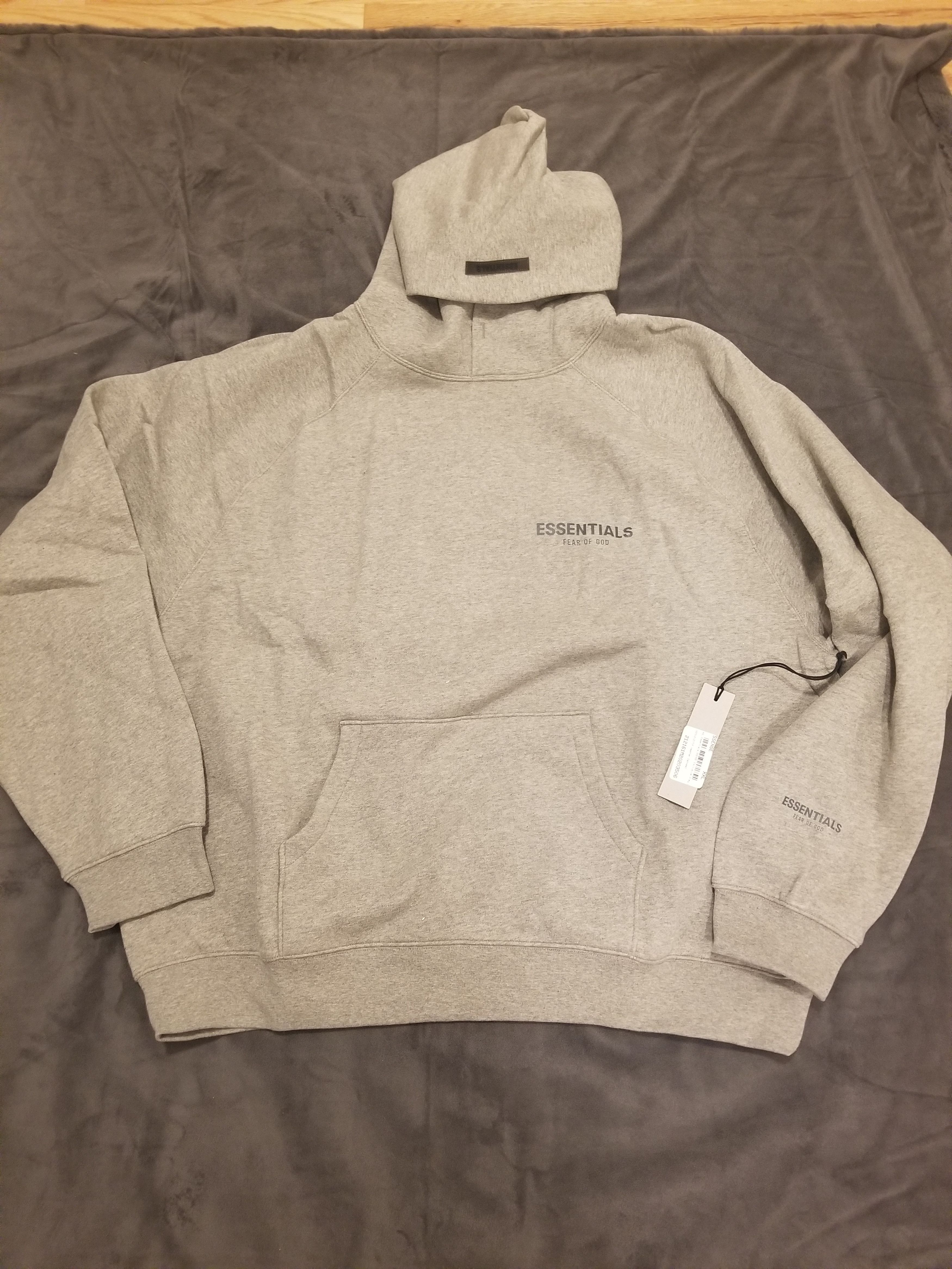 image of Fear Of God Essentials Fw21 Grey Pullover Hoodie in Dark Heather Oatmeal, Men's (Size 2XL)