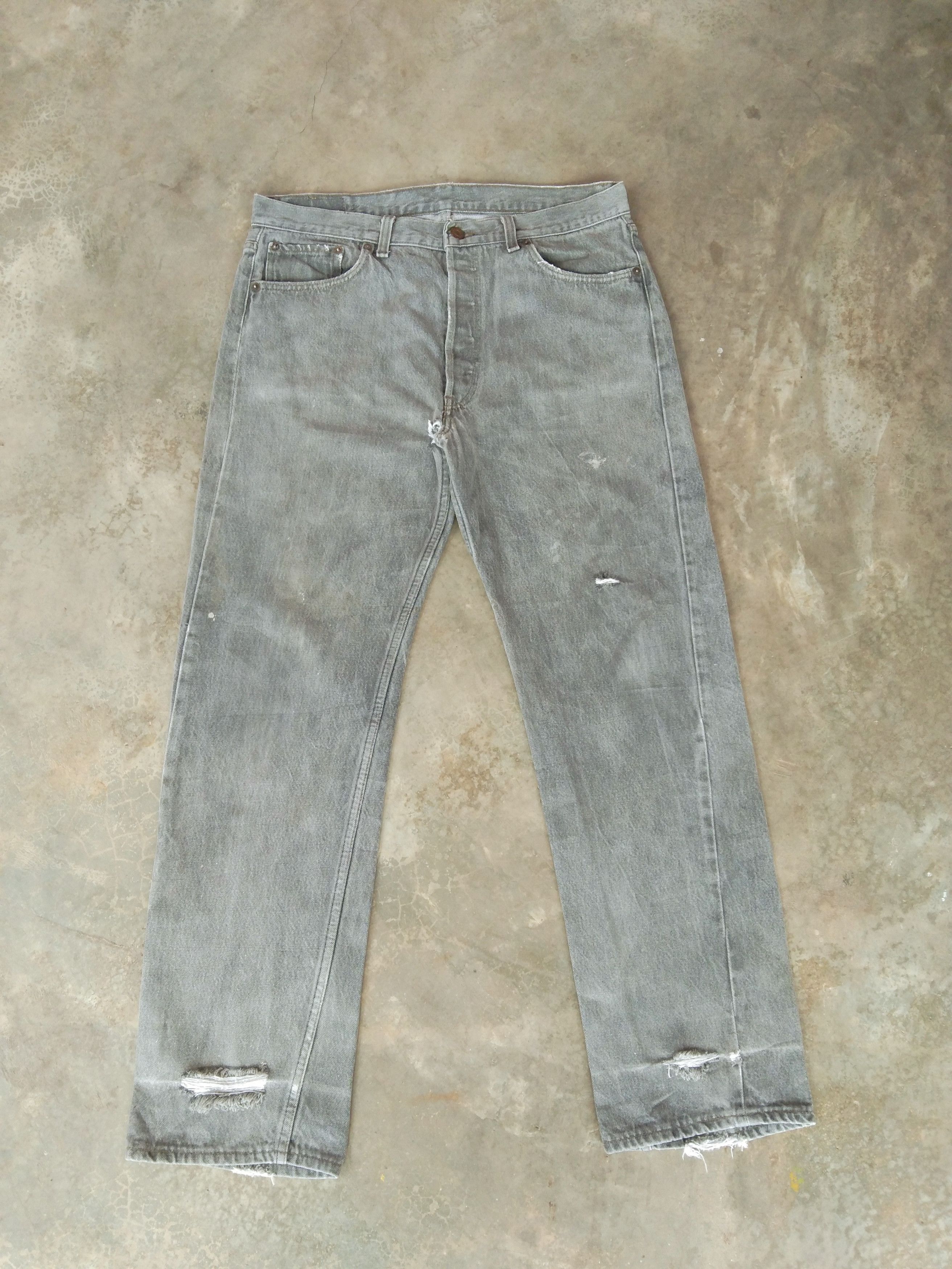 image of Levis x Vintage 80's Vintage Levi's 501 Grey Made In Usa Distressed Jeans, Men's (Size 35)