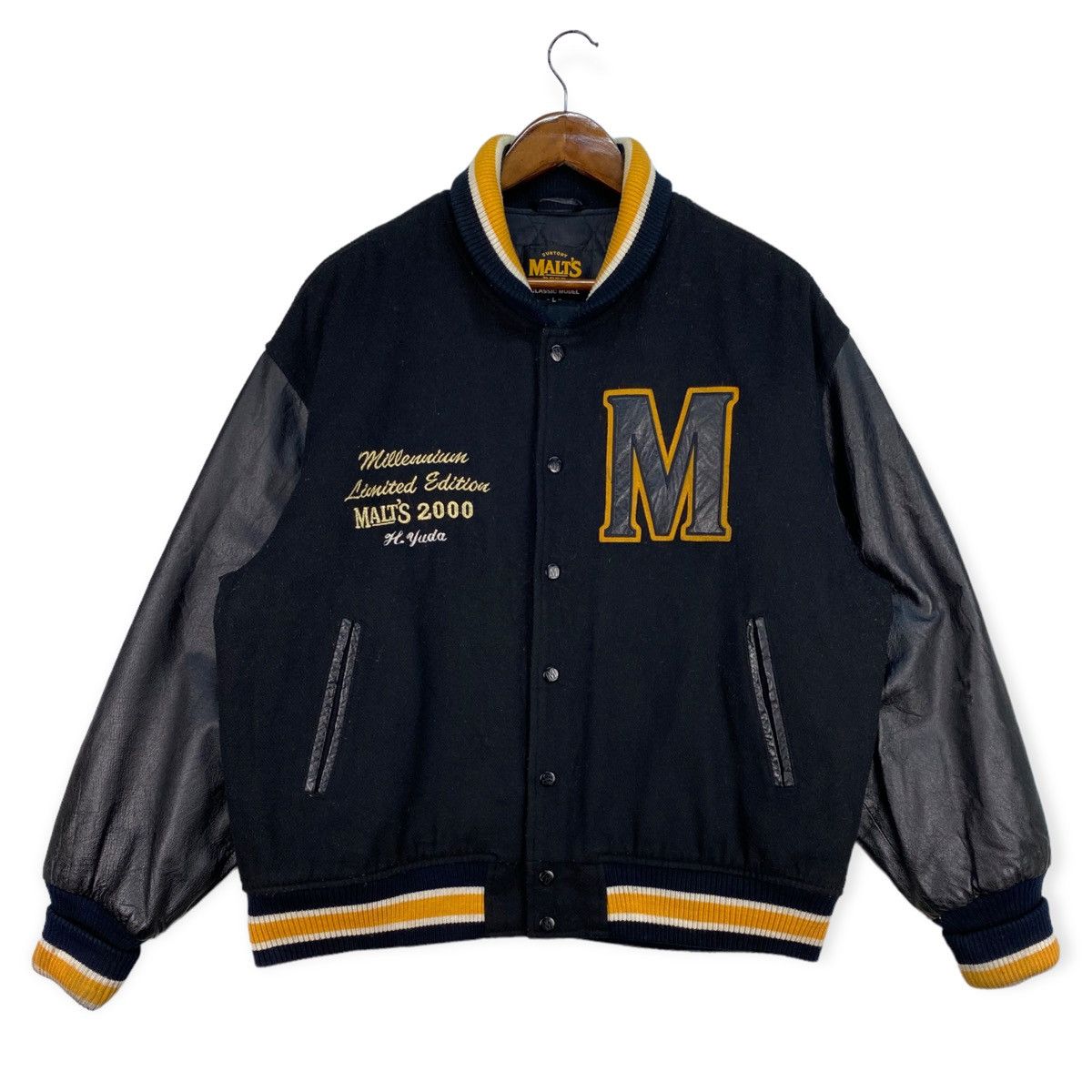 image of Oldvarsitystadium x Varsity Jacket Vintage Suntory Malt’S Beer Limited Edition Varsity Jacket in Bl