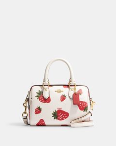 NWT Coach Mini Court Backpack Bag Charm With Wild Strawberry Print CI019