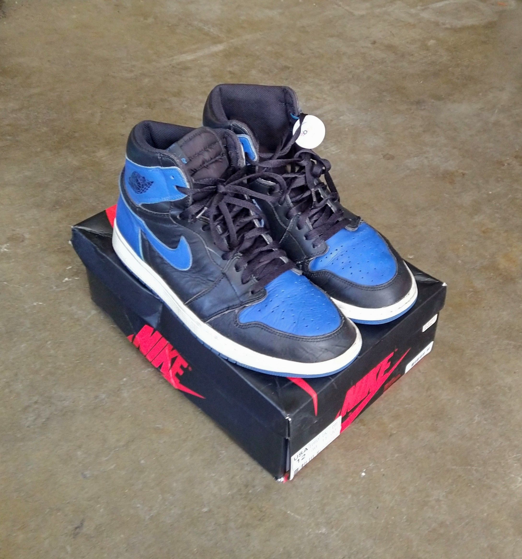 Pre-owned Jordan Nike Air Jordan 1 High Og Royal Size 12 (2017) Black Blue Shoes In Blue/black