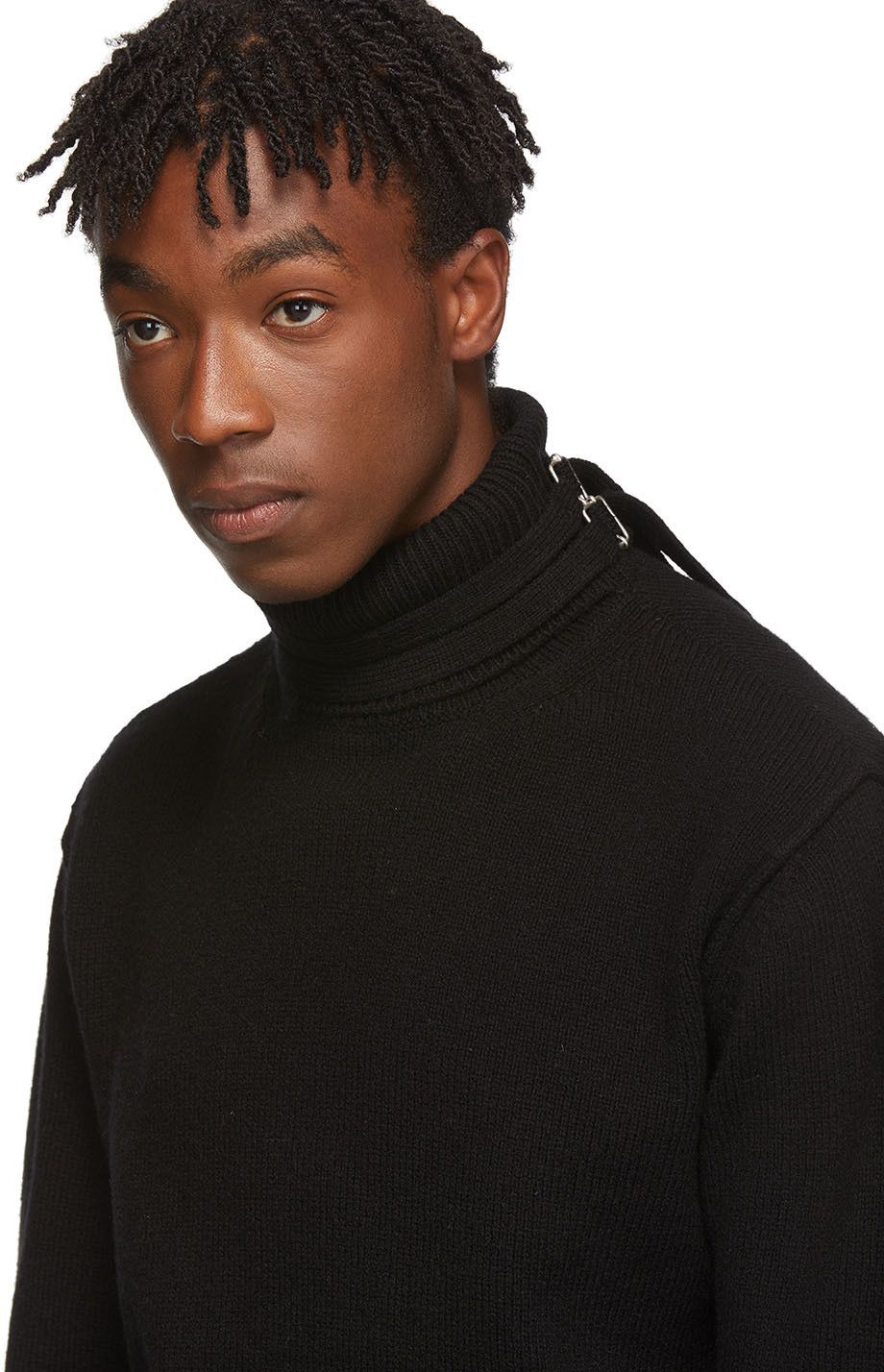 image of Raf Simons Virgin Wool Double Strap Mock Turtleneck Knit Sweater Fw19 in Black, Men's (Size Small)