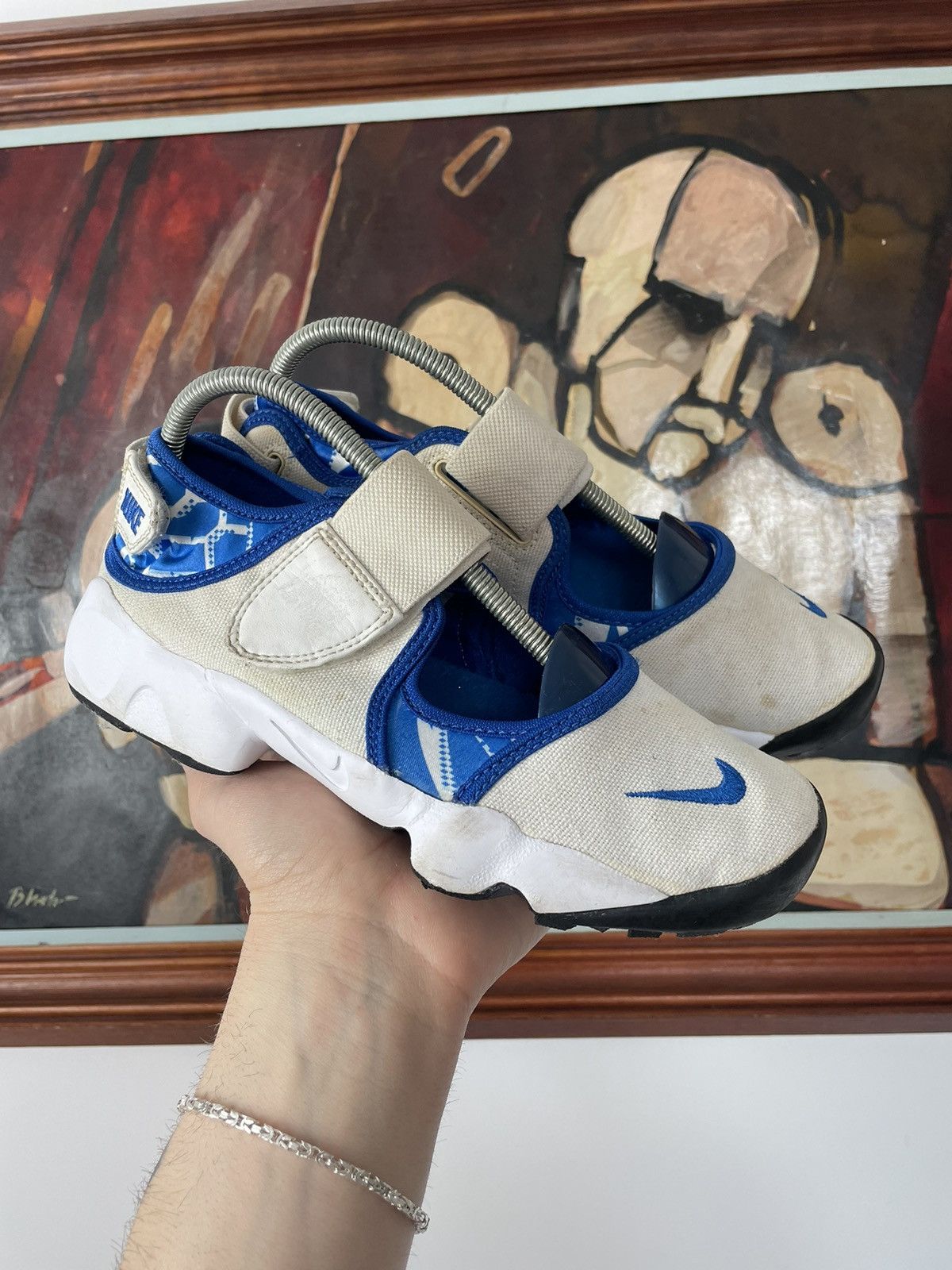 Nike Nike Rift Sandals Sneakers Rare Mini Swoosh Hype White Blue Size US 5 / IT 35 - 1 Thumbnail