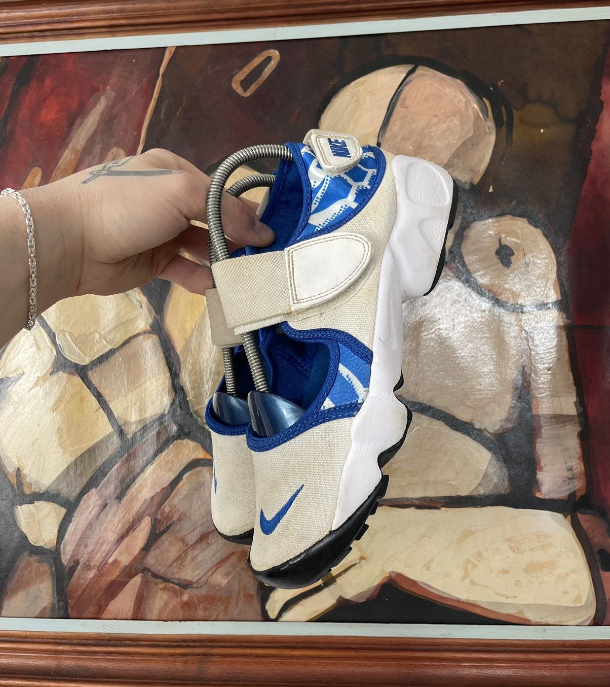 Nike Nike Rift Sandals Sneakers Rare Mini Swoosh Hype White Blue Size US 5 / IT 35 - 4 Thumbnail