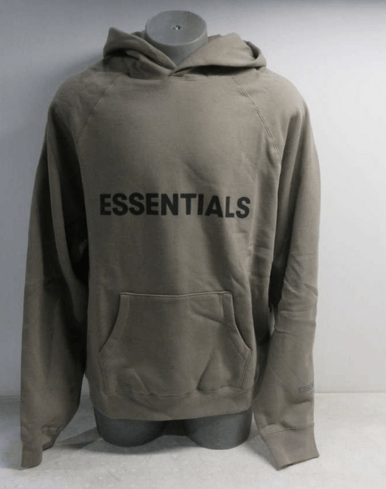 Fear of god essentials discount pullover hoodie applique logo taupe