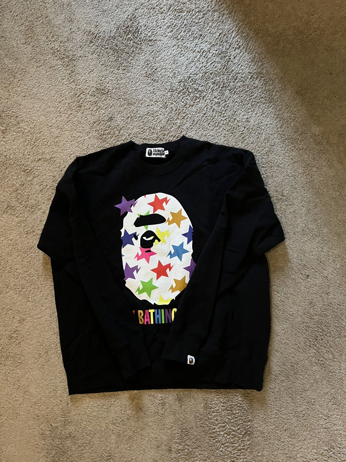 image of Bape Sta Pattern By Bathing Ape Loose Fit Crewneck Black, Men's (Size Small)