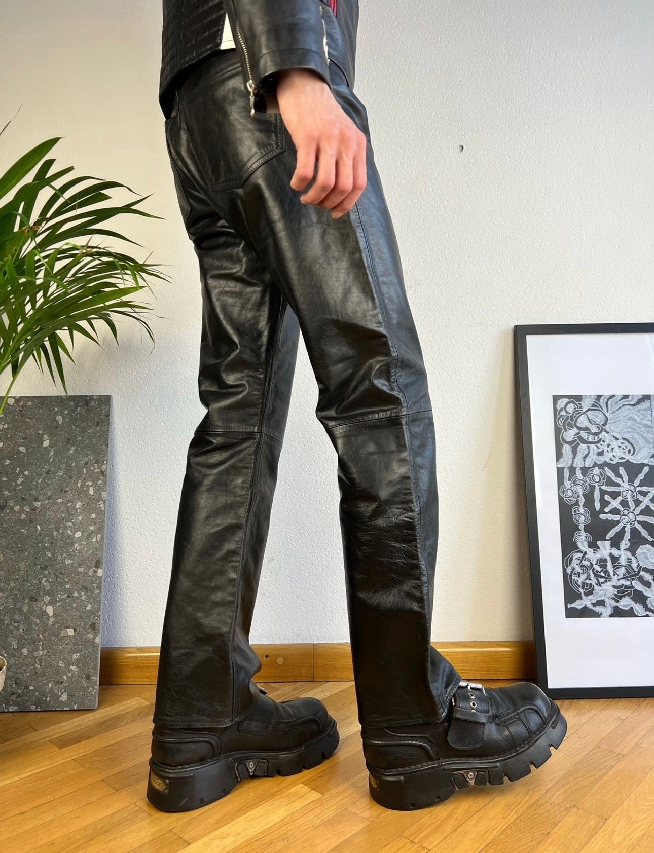 Pre-owned Archival Clothing X Gap Leather Bootcut Pants 30x32 In Black