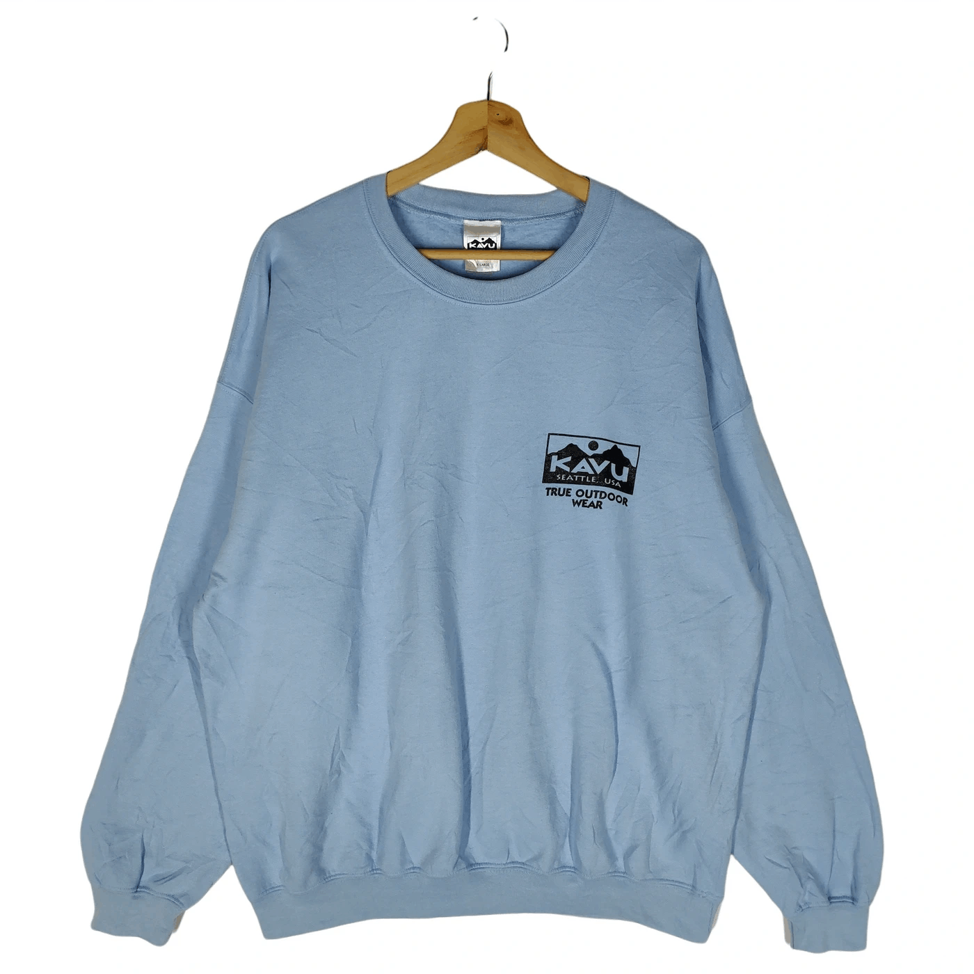 image of Vintage Y2K Kavu, Seattle Usa Sweatshirts in Light Blue, Men's (Size XL)