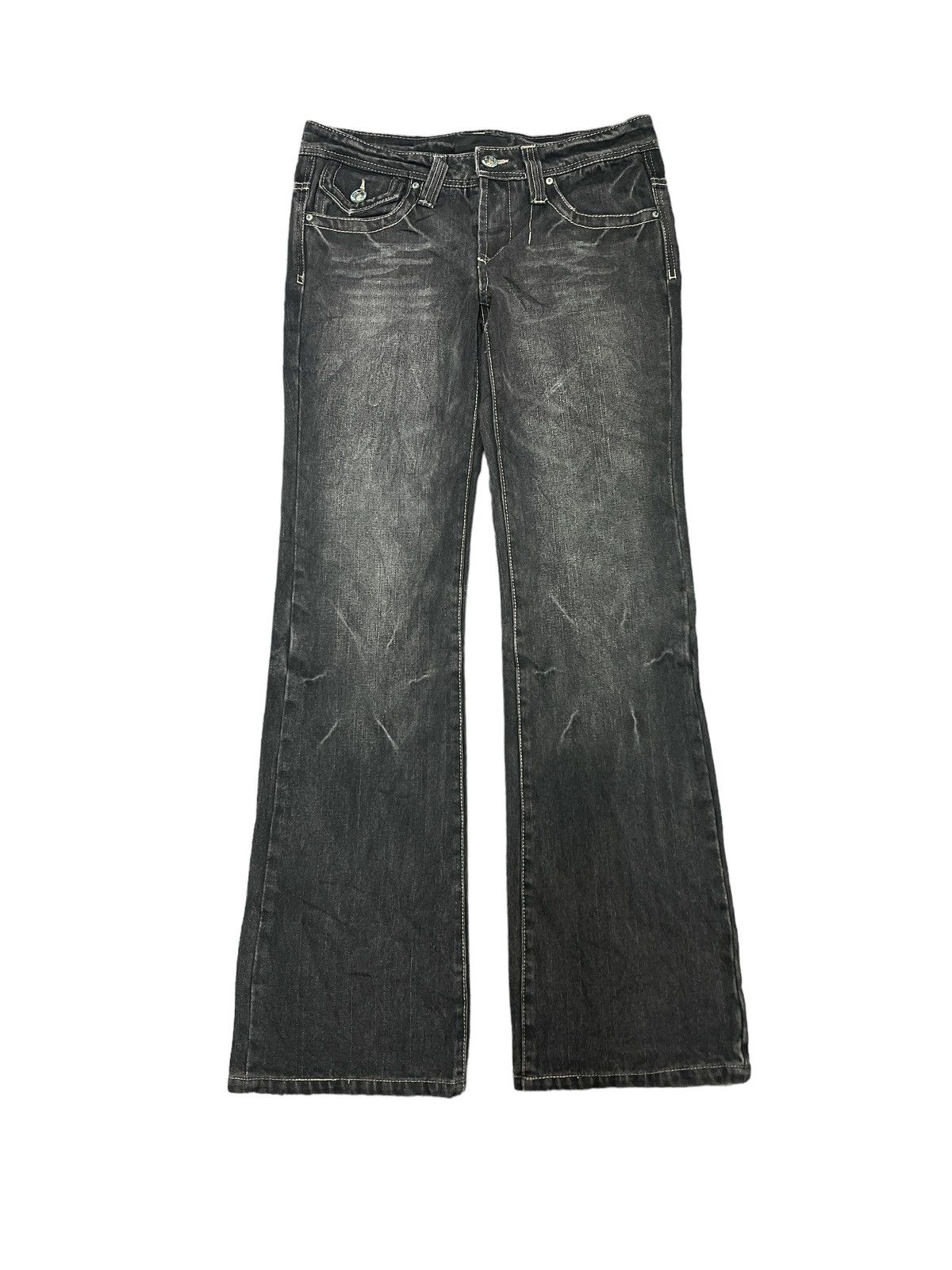 Japanese Brand × Vintage FLARED💥UNKNOWN BLACK FADED DISTRESSED DENIM PANT Size US 30 / EU 46 - 1 Thumbnail