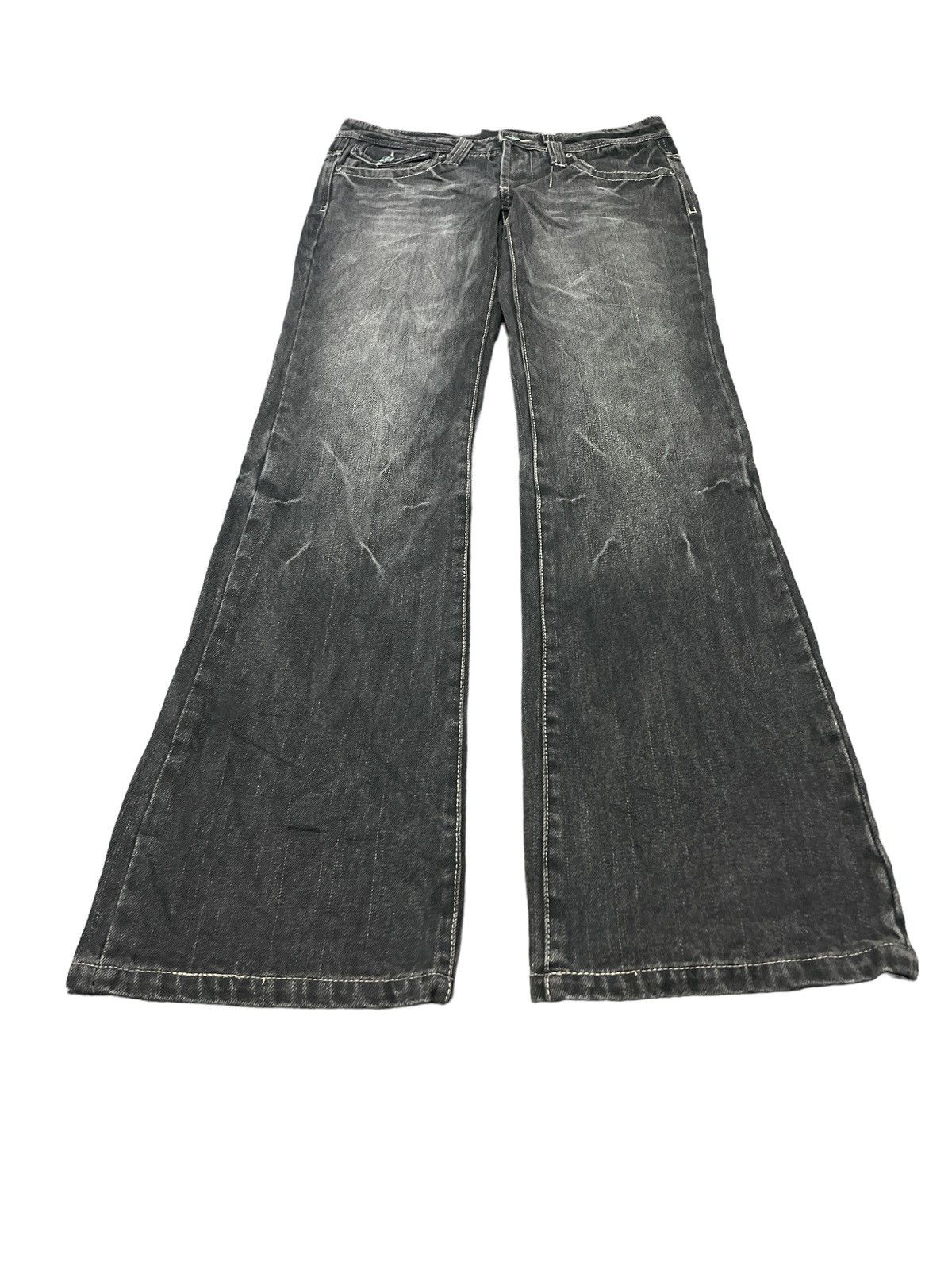 Japanese Brand × Vintage FLARED💥UNKNOWN BLACK FADED DISTRESSED DENIM PANT Size US 30 / EU 46 - 4 Thumbnail