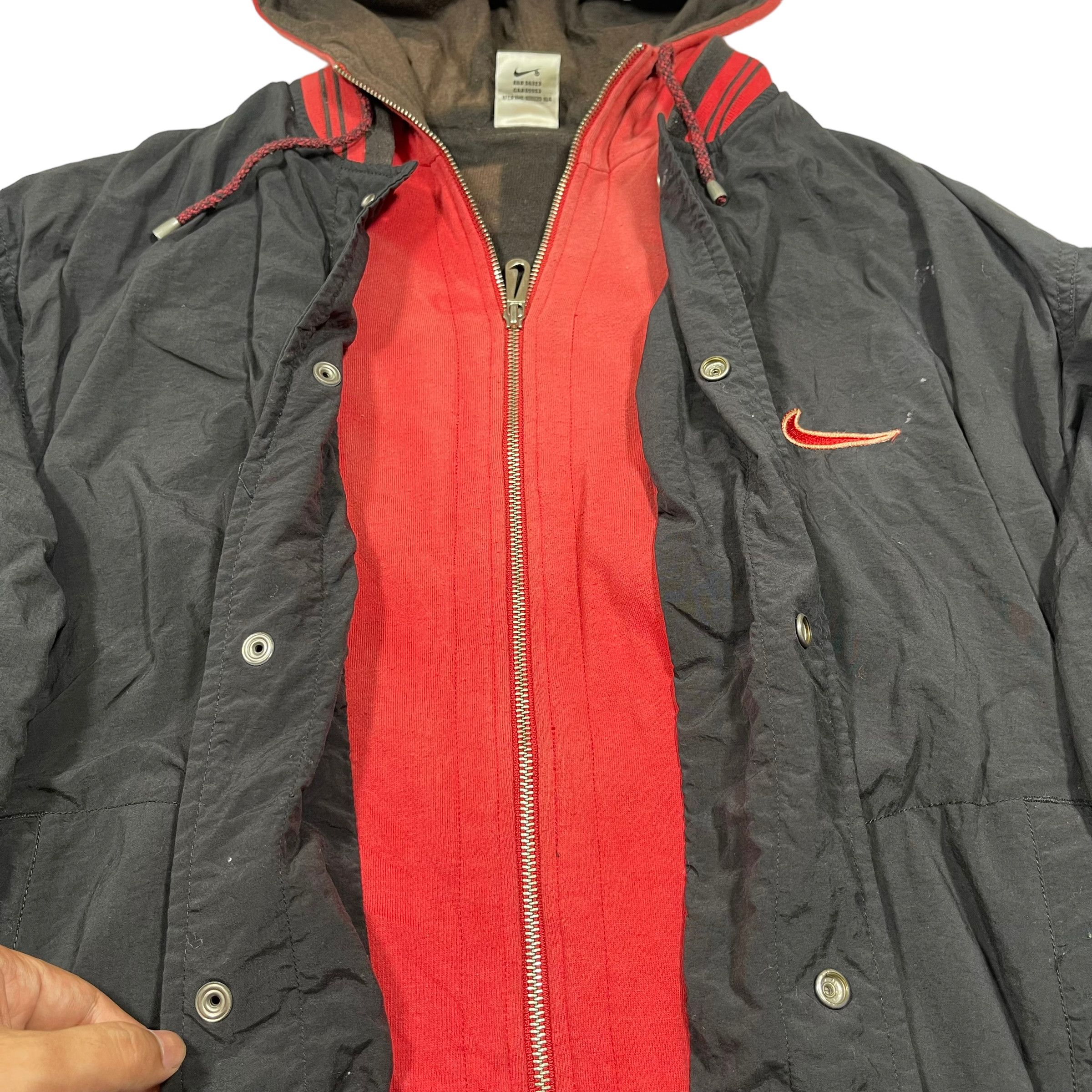 Nike × Vintage Vintage 90s Nike Swoosh Sun Faded Hooded Jacket Size US L / EU 52-54 / 3 - 6 Thumbnail