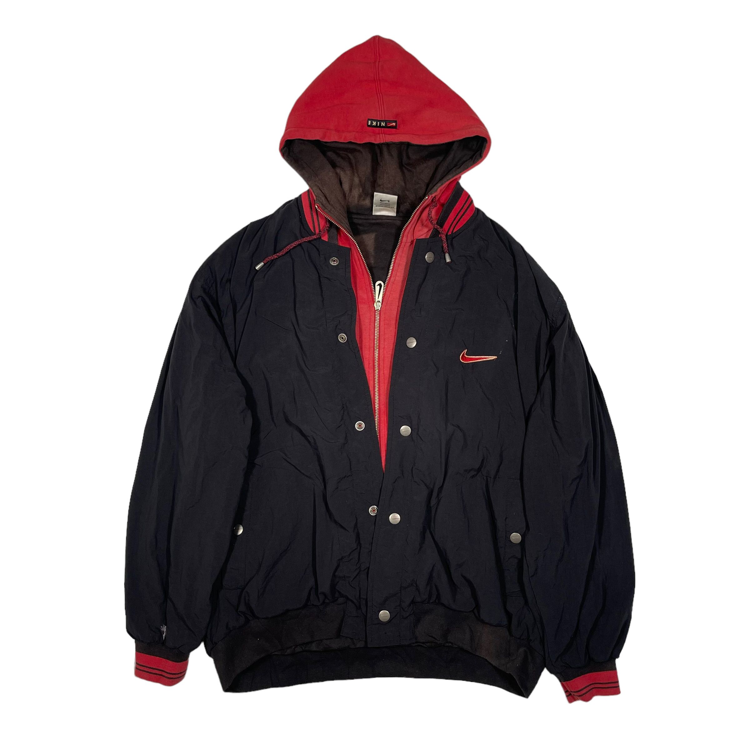 Nike × Vintage Vintage 90s Nike Swoosh Sun Faded Hooded Jacket Size US L / EU 52-54 / 3 - 3 Thumbnail