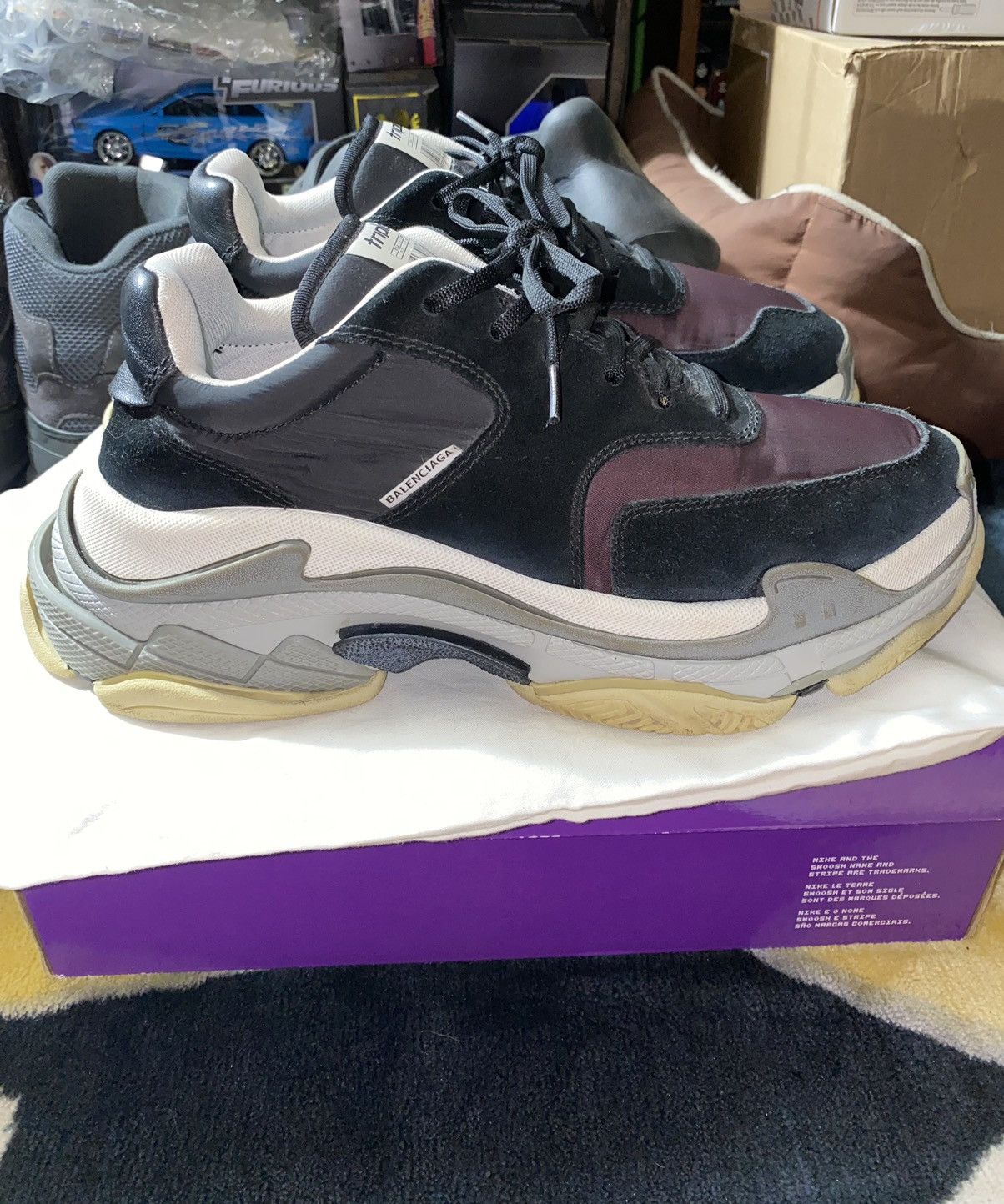 image of Balenciaga Triple S Black/ Bordeaux Shoes, Men's (Size 10)