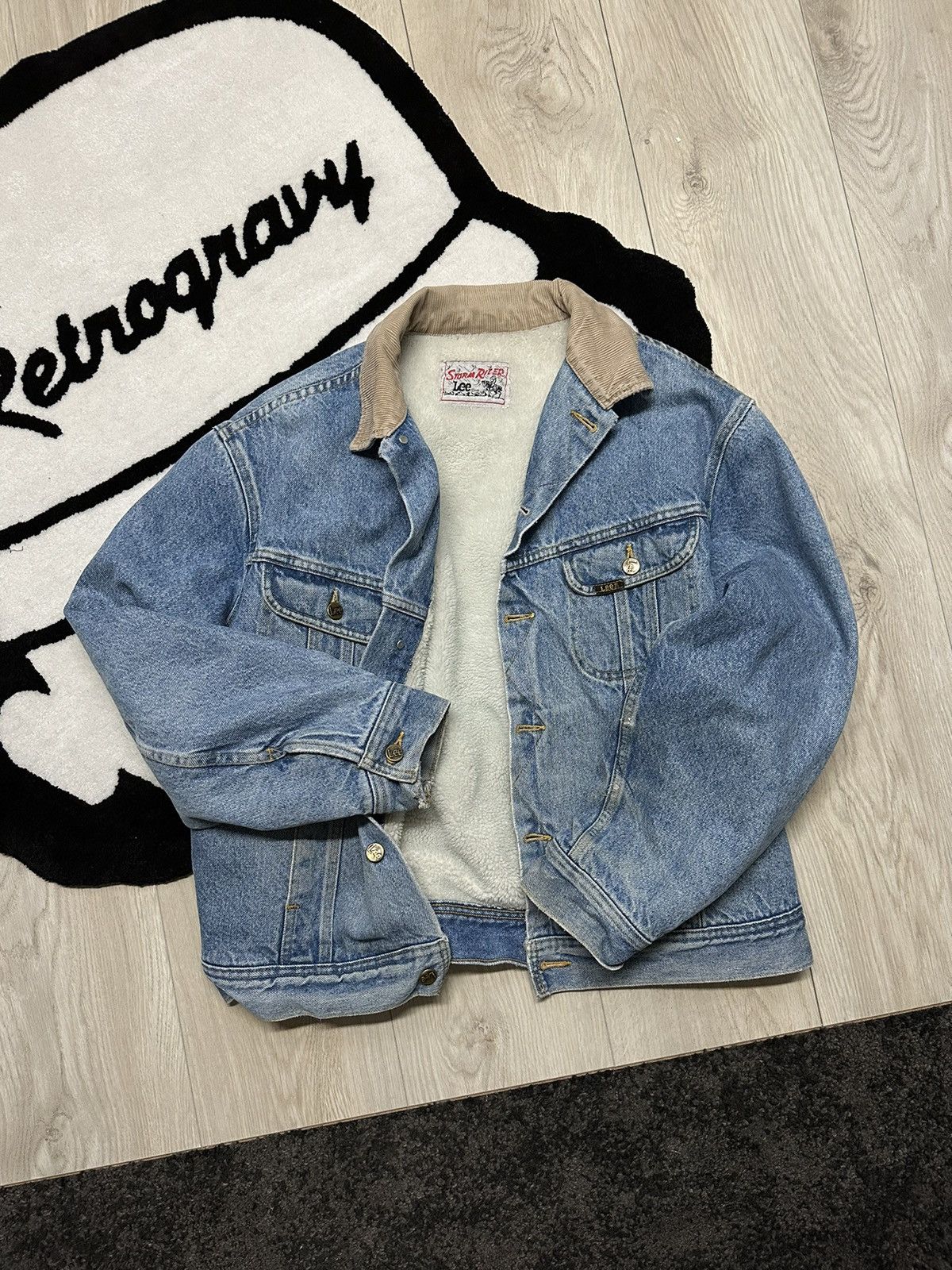 80s Storm Rider Lee Sherpa Lined Denim Jacket Cord Collar