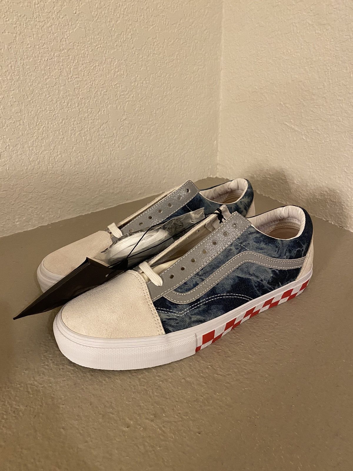 image of Concepts x Vans 2014 Syndicate Rat Hunter Bleached Denim Checkered Old Skool Shoes, Men's (Size 10)