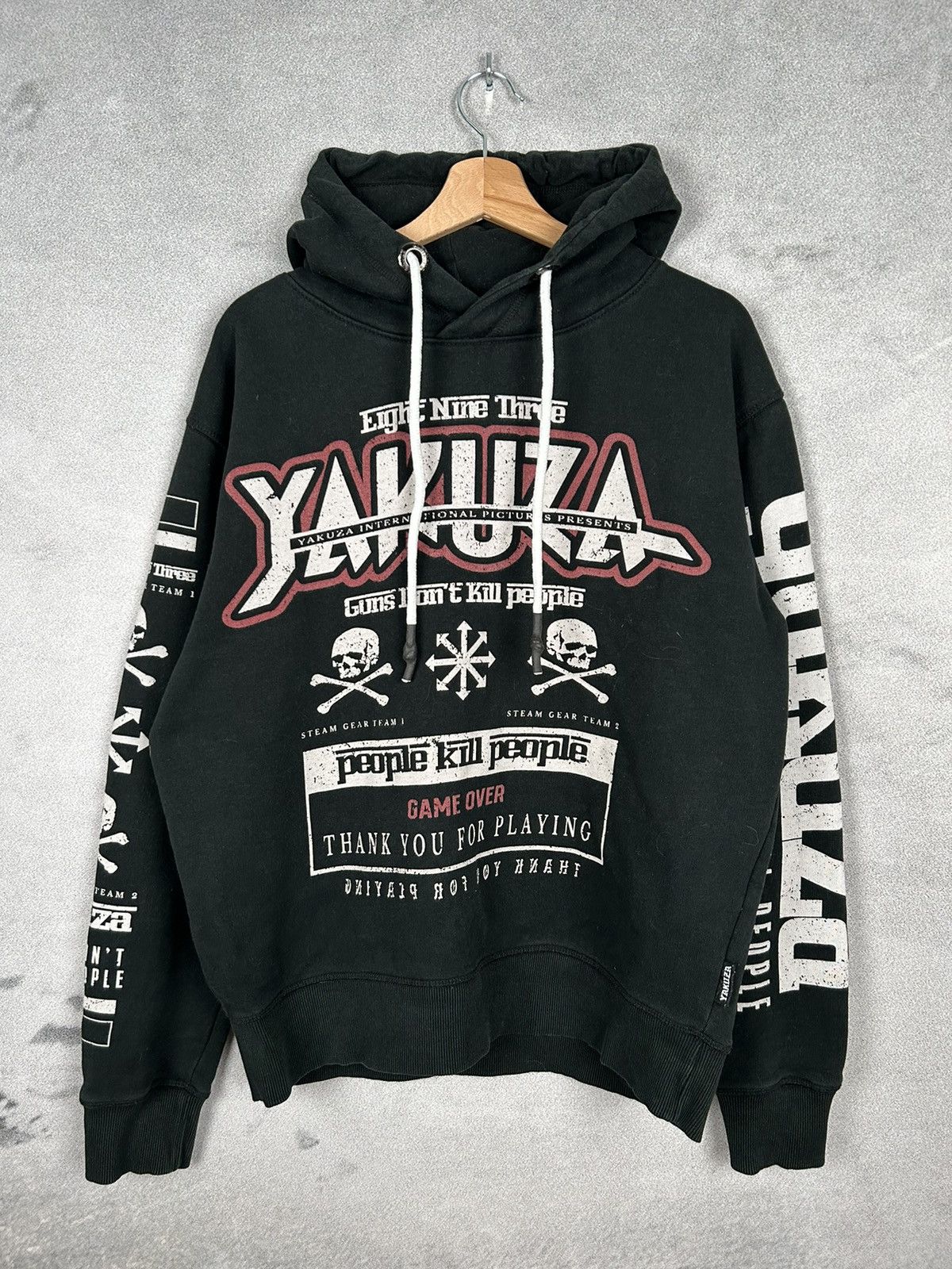 image of Vintage Yakuza Mafia Hoodie 90's Y2K Rock Punk in Black, Men's (Size XL)