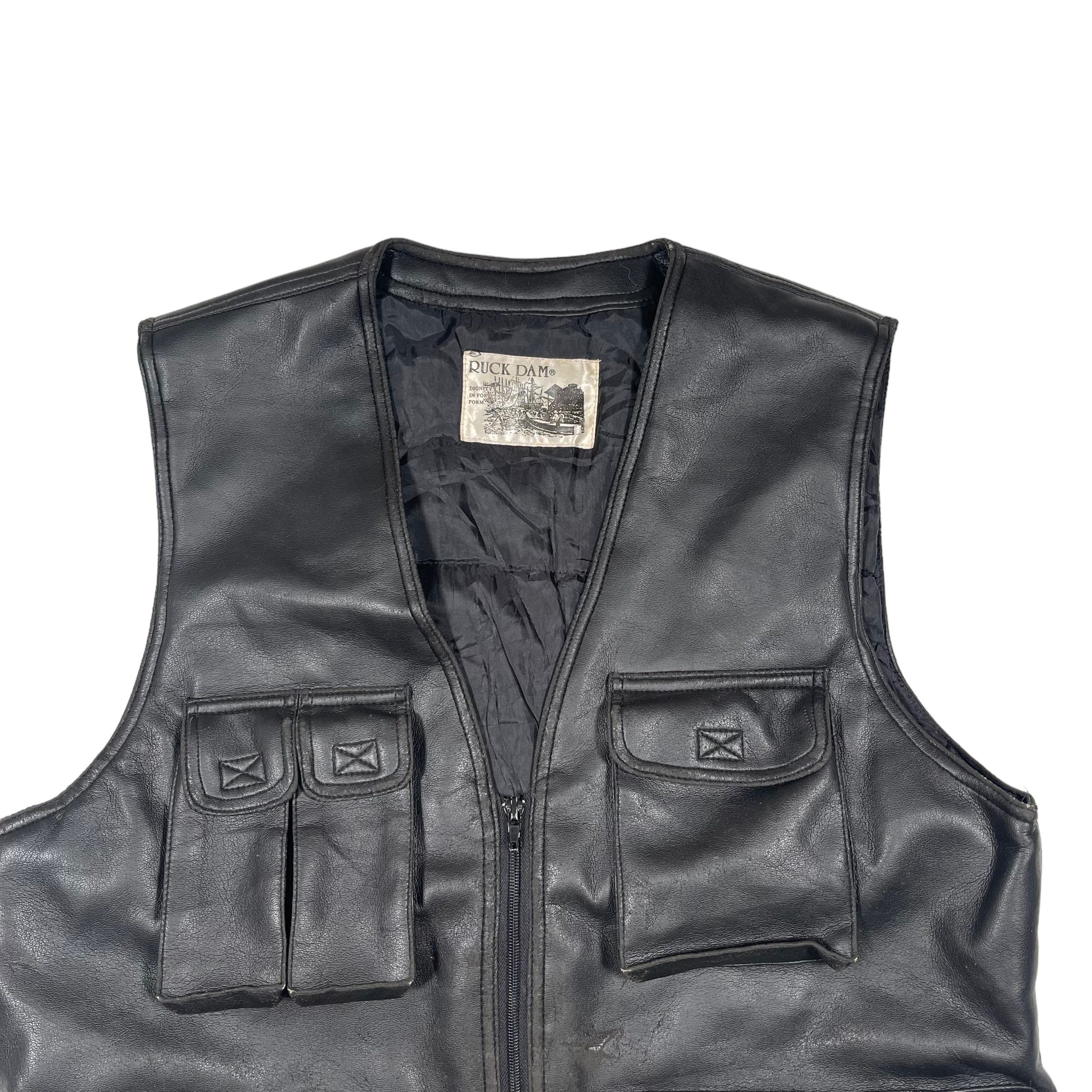 Cowboy Equipment 1990s Multi Pocket Tactical Leather Vest Size US M / EU 48-50 / 2 - 2 Thumbnail