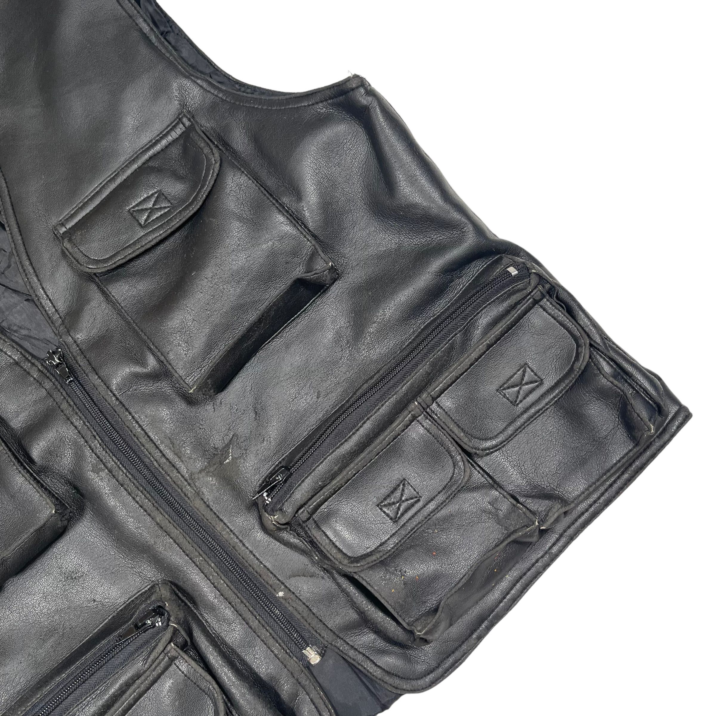 Cowboy Equipment 1990s Multi Pocket Tactical Leather Vest Size US M / EU 48-50 / 2 - 4 Thumbnail