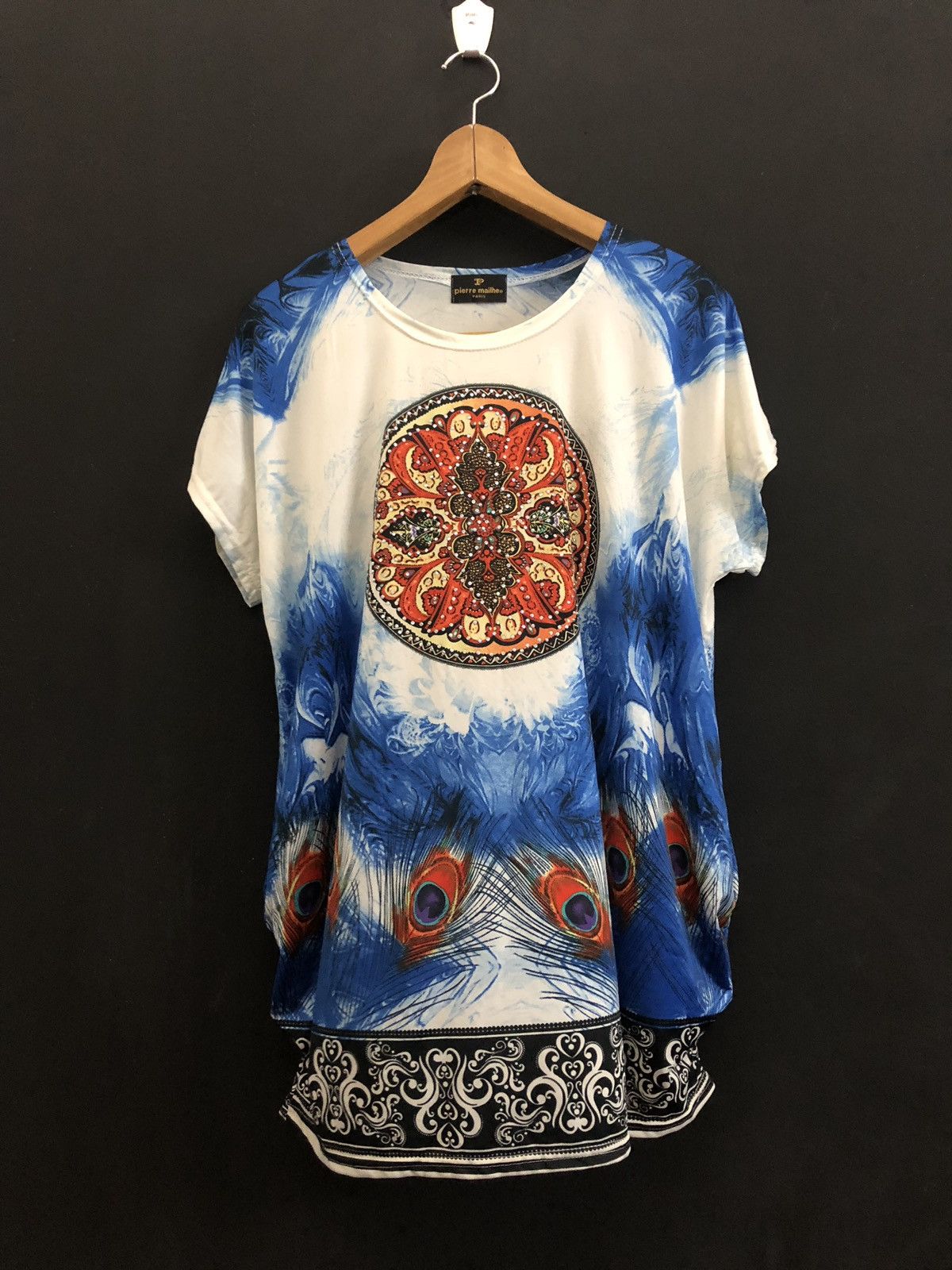 image of Art Comes First Pierre Mailhe Paris Colourful Peacock Print Shirt, Men's (Size Medium)