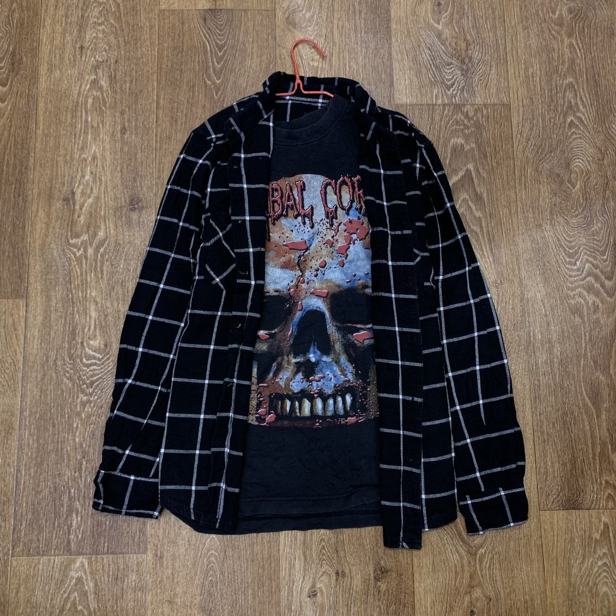 Vintage Vintage 90s Graphic Tee Plaid Overshirt Grunge Streetwear S Size US S / EU 44-46 / 1 - 1 Thumbnail
