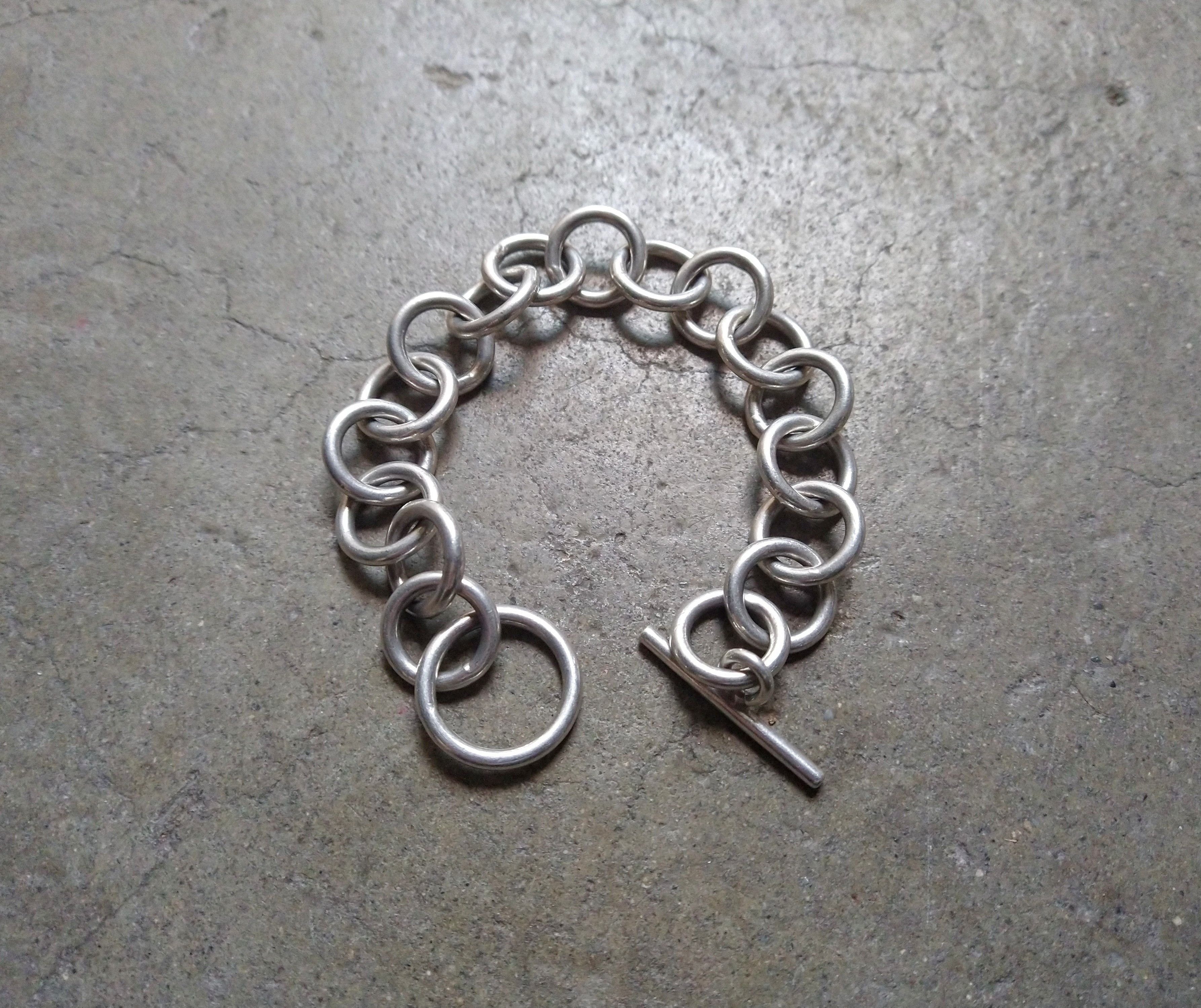 Jewelry Vintage Sterling Silver Bracelet Round Chain Link Modern Size ONE SIZE - 1 Thumbnail