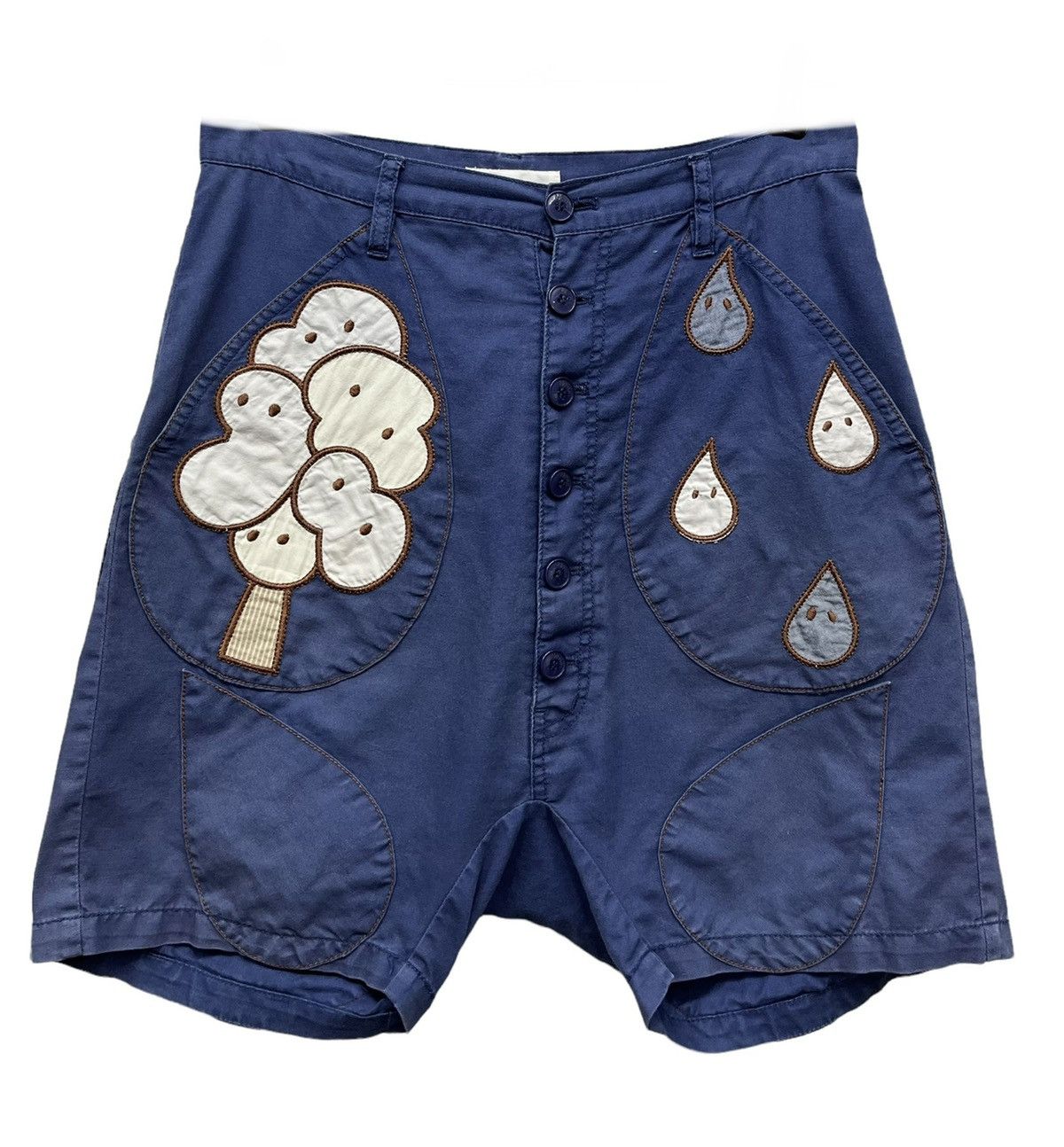 image of Issey Miyake x Ne Net Nenet Isey Miyake Design High Waisted Buttoned Shorts in Blue, Men's (Size 29