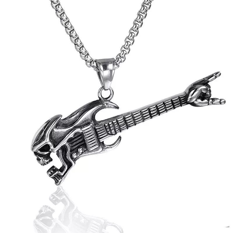 Jewelry Domineering Skull Bass Guitar Gesture Men's Necklace Size ONE SIZE - 1 Thumbnail