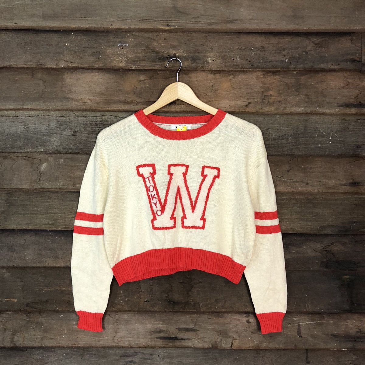 image of Homespun Knitwear W&c Tokyo Japan Cream Crop Top Sweatshirt Knitwear 3946, Women's (Size Small)