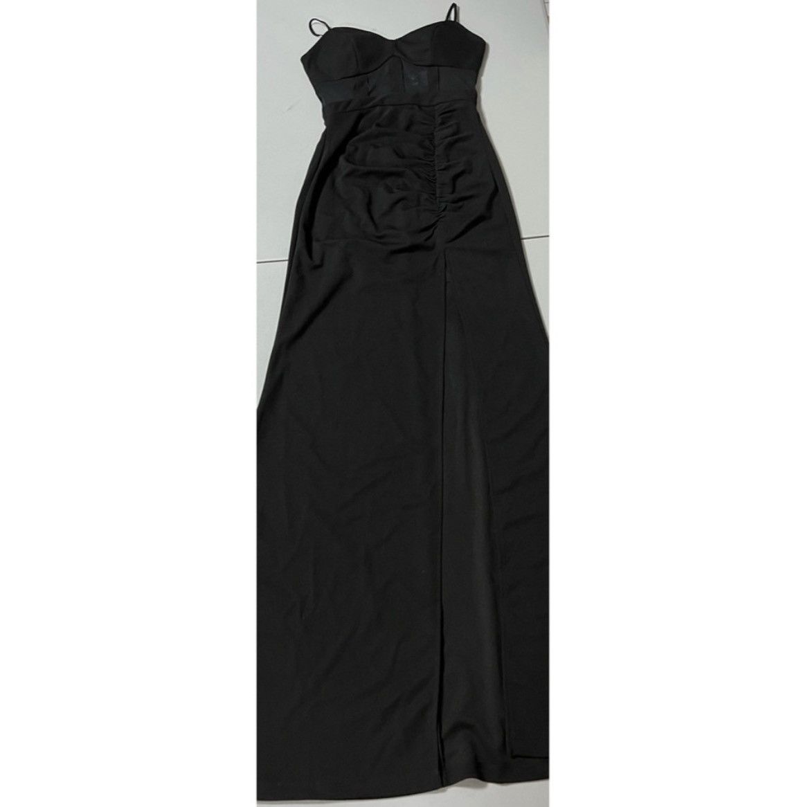 Black Mesh Corset Ruched Split-Leg Prom Gown Dress Size S 🖤