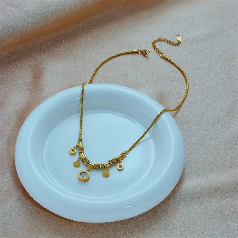 Jewelry Round Roman Numeral Zircon Pendant Necklace Size ONE SIZE - 1 Thumbnail