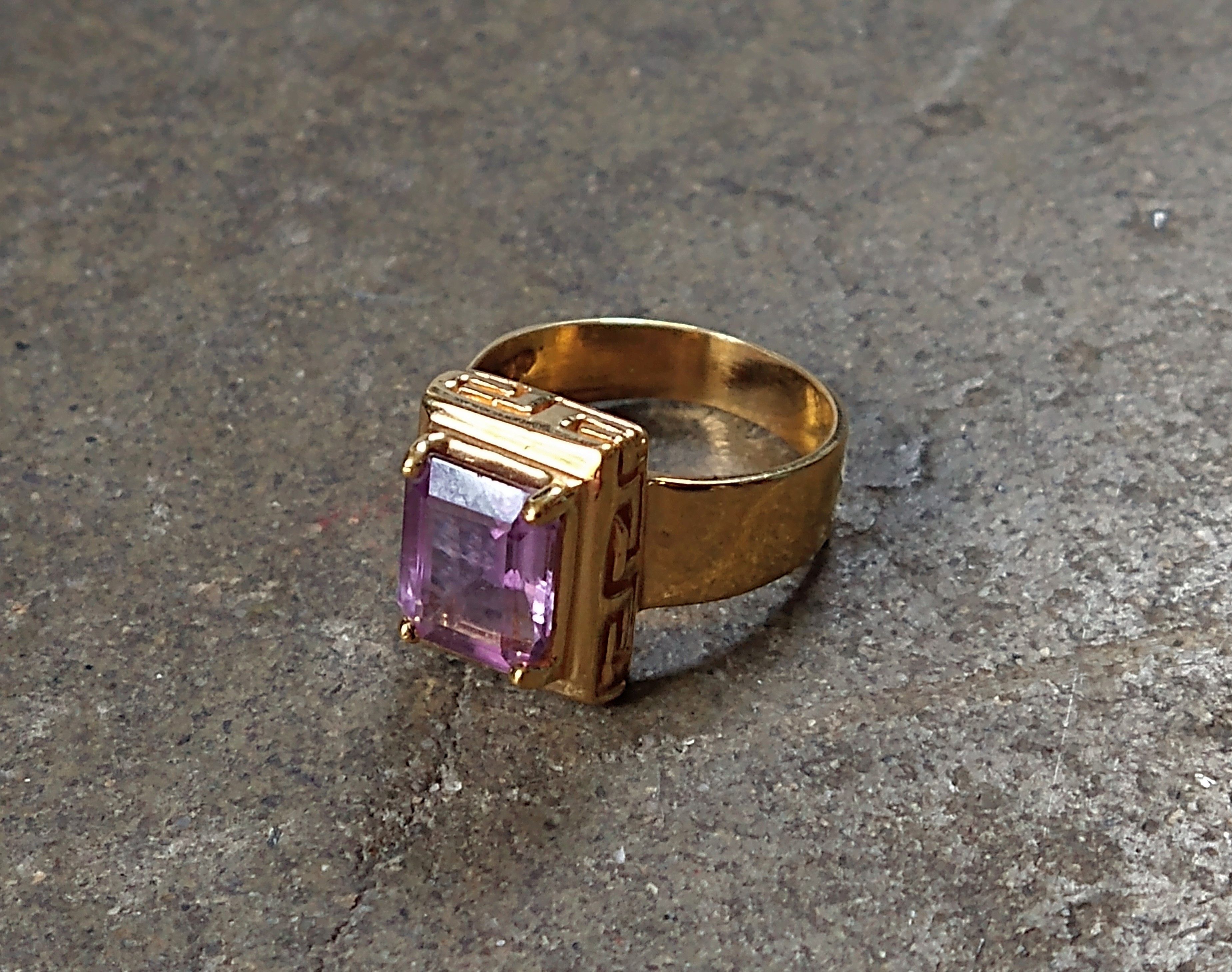 Jewelry x Sterling Silver Ring Size 9.75 Purple Amethyst Gold Plated in Silver/Purple, Men's