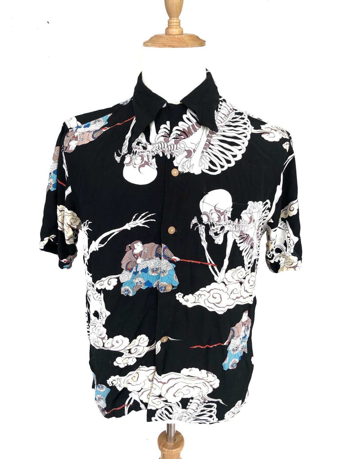 GRAIL🔥DRY BONES 💀 Samurai 🇯🇵 Rayon Hawaiian Shirt