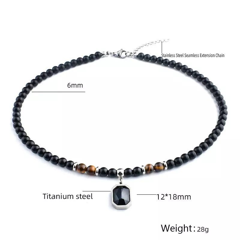 Jewelry × Vintage Stainless Steel Tiger Eye Black Crystal Pendant Necklace Size ONE SIZE - 3 Thumbnail