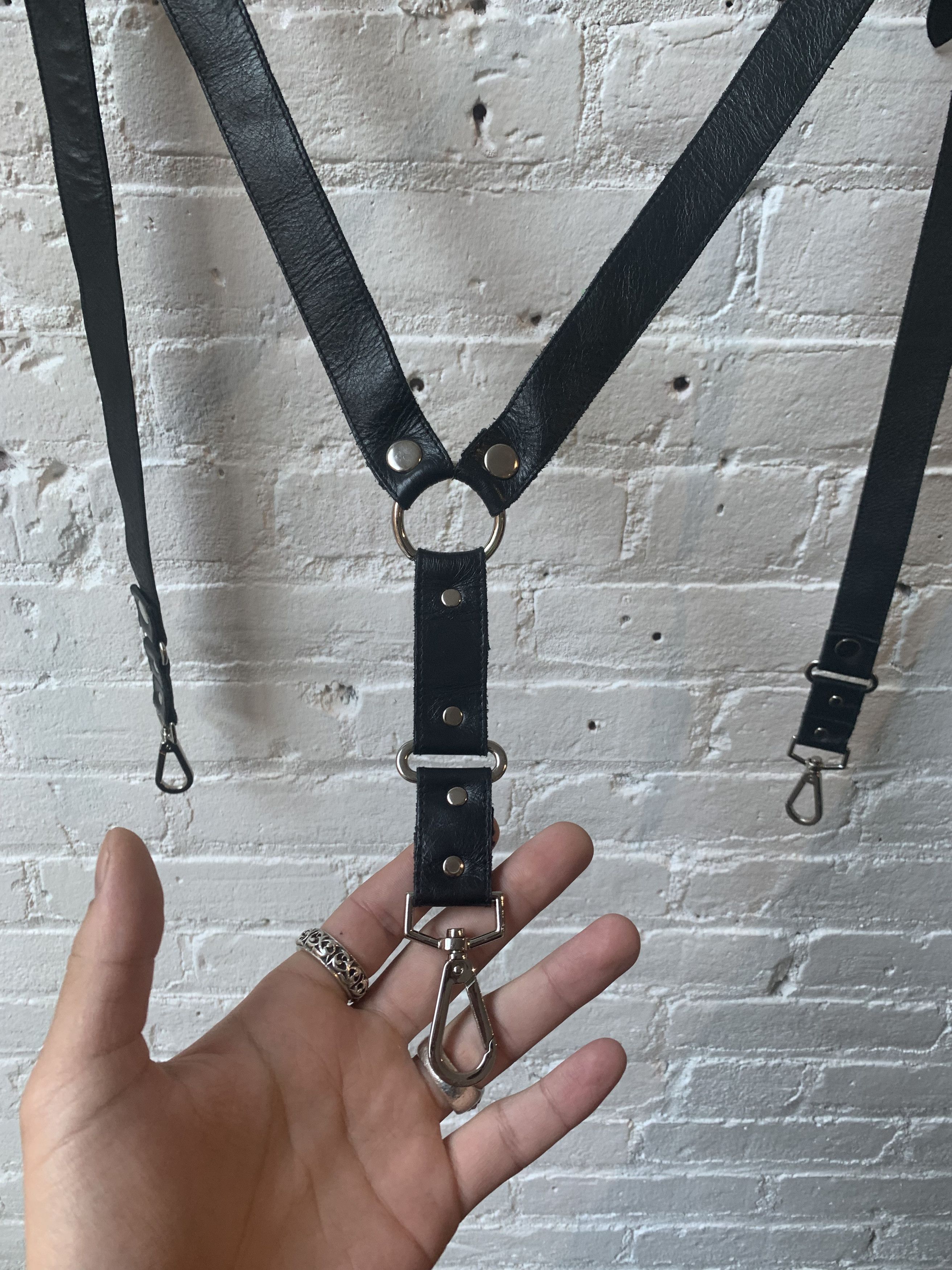 Enfants Riches Deprimes ERD BLACK LEATHER SPELL OUT SUSPENDERS Size ONE SIZE - 4 Thumbnail