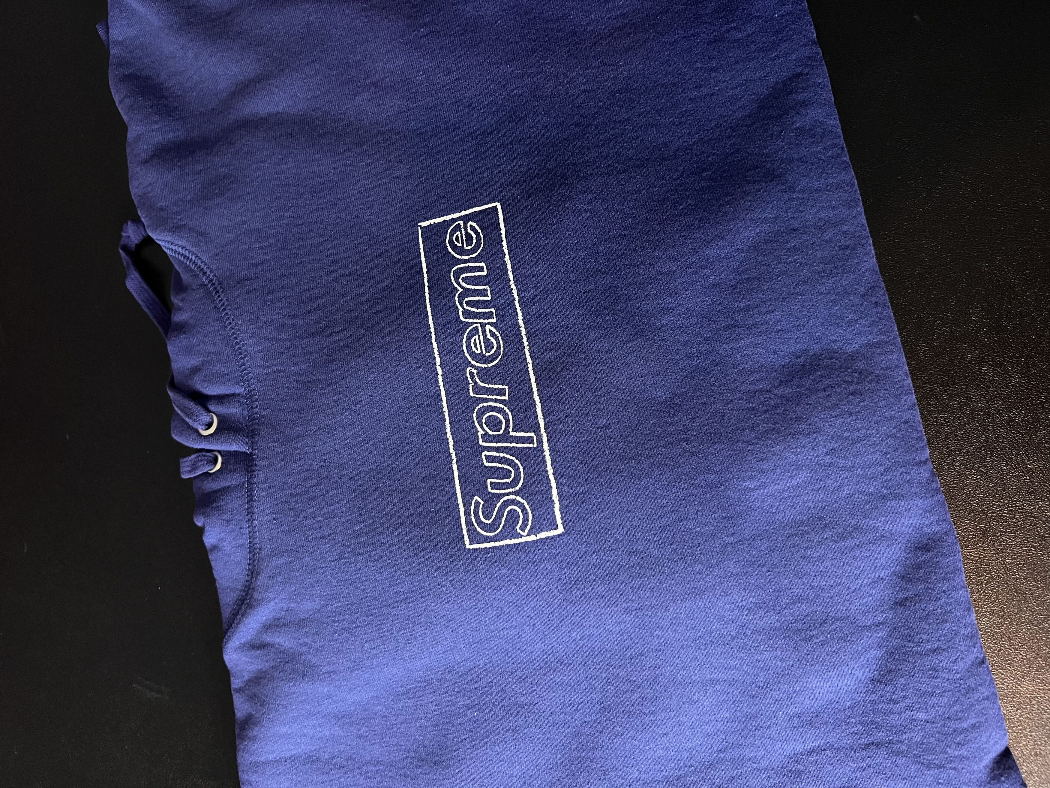 Supreme Supreme KAWS Chalk Logo Hooded Sweatshirt Washed Navy | Grailed