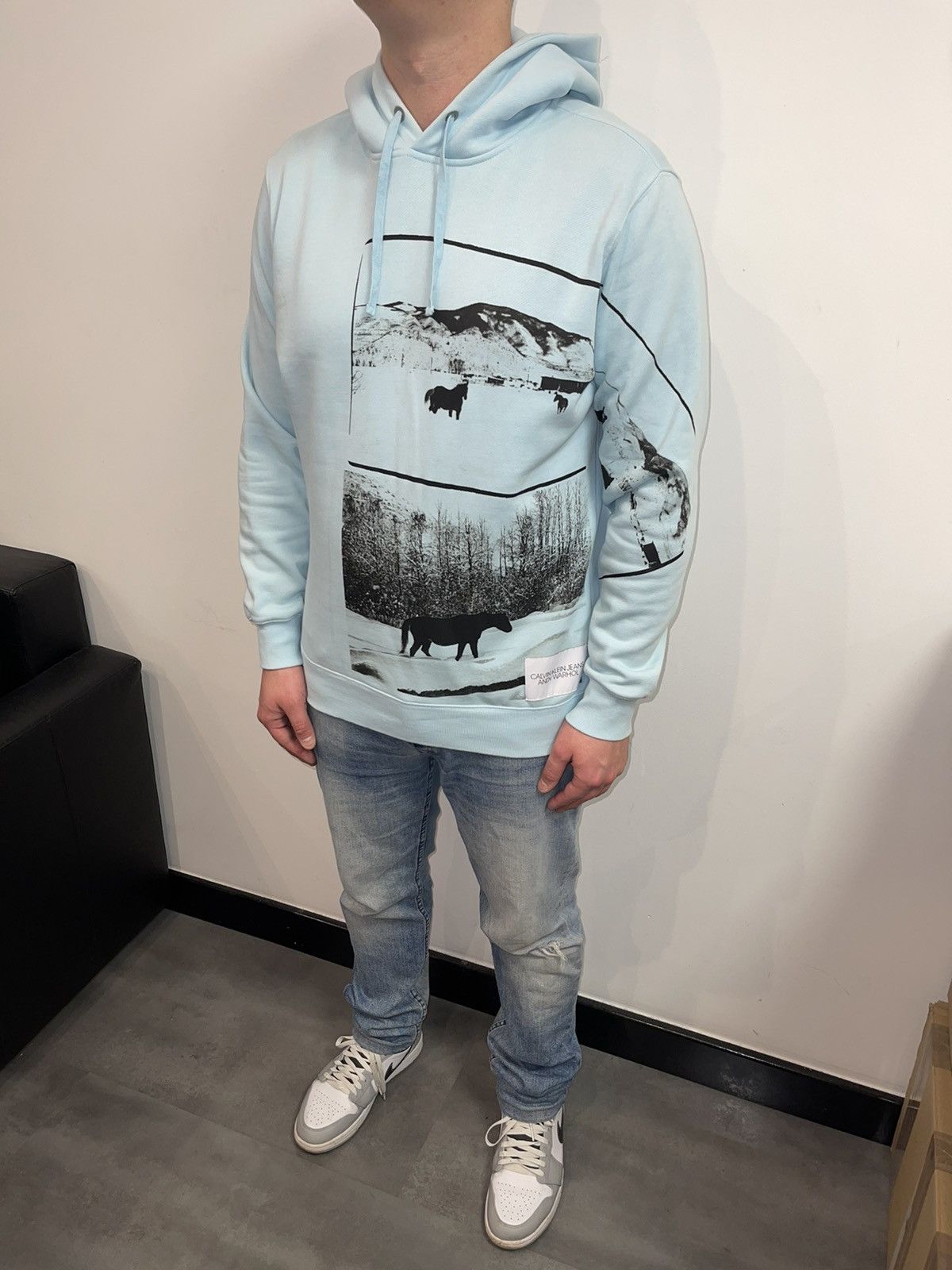 Calvin Klein 205W39NYC Calvin Klein X Andy Warhol Horse Print Baby Blue Hoodie Size US L / EU 52-54 / 3 - 9 Thumbnail