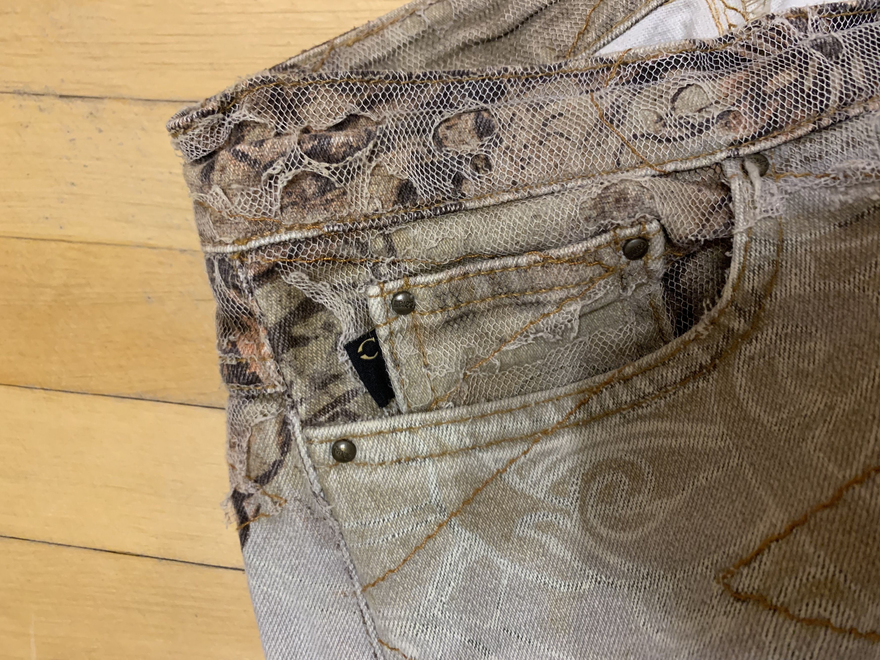 Roberto Cavalli Jeans Pants Flower Floral Mesh Vintage
