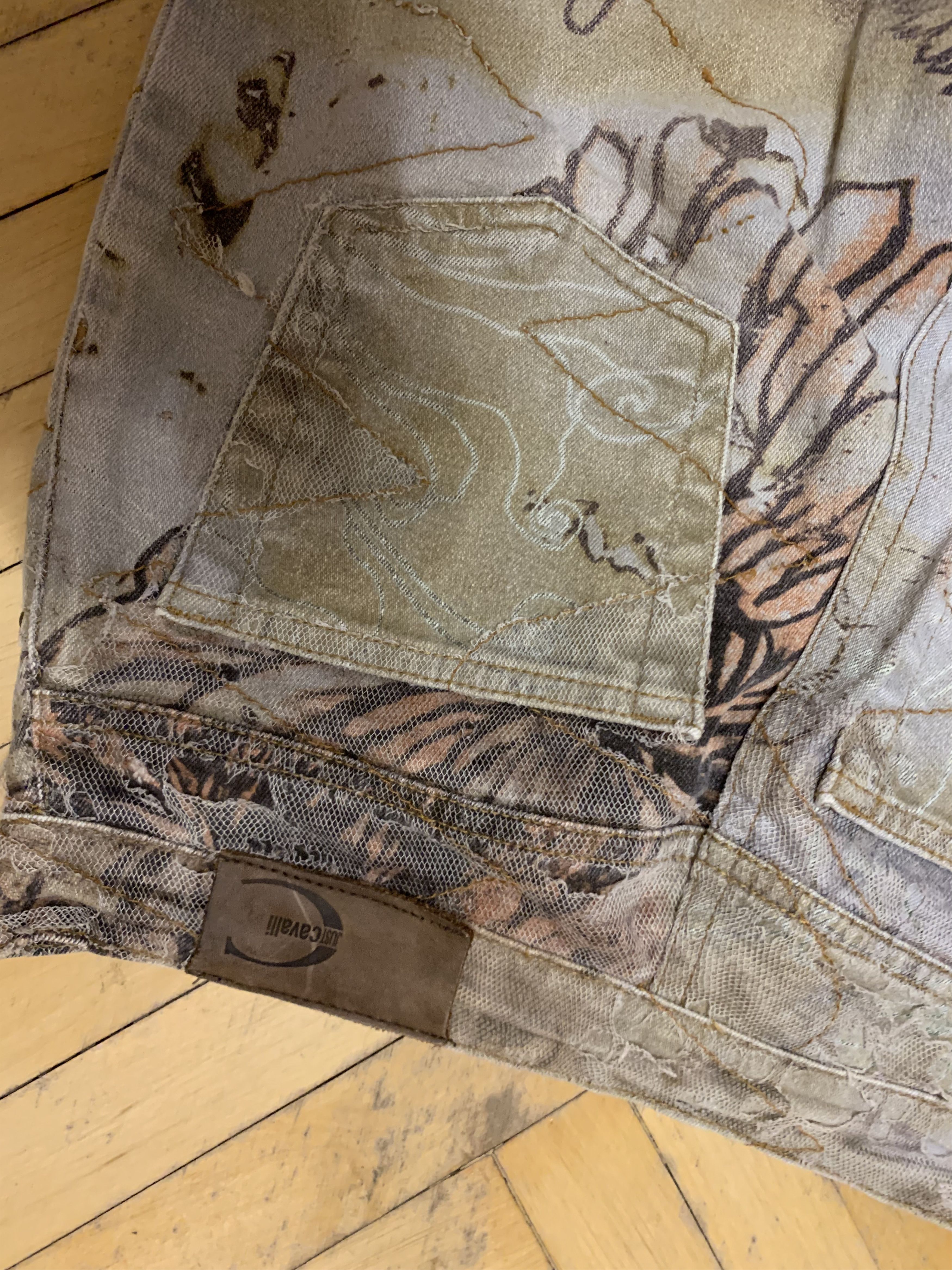Roberto Cavalli Jeans Pants Flower Floral Mesh Vintage