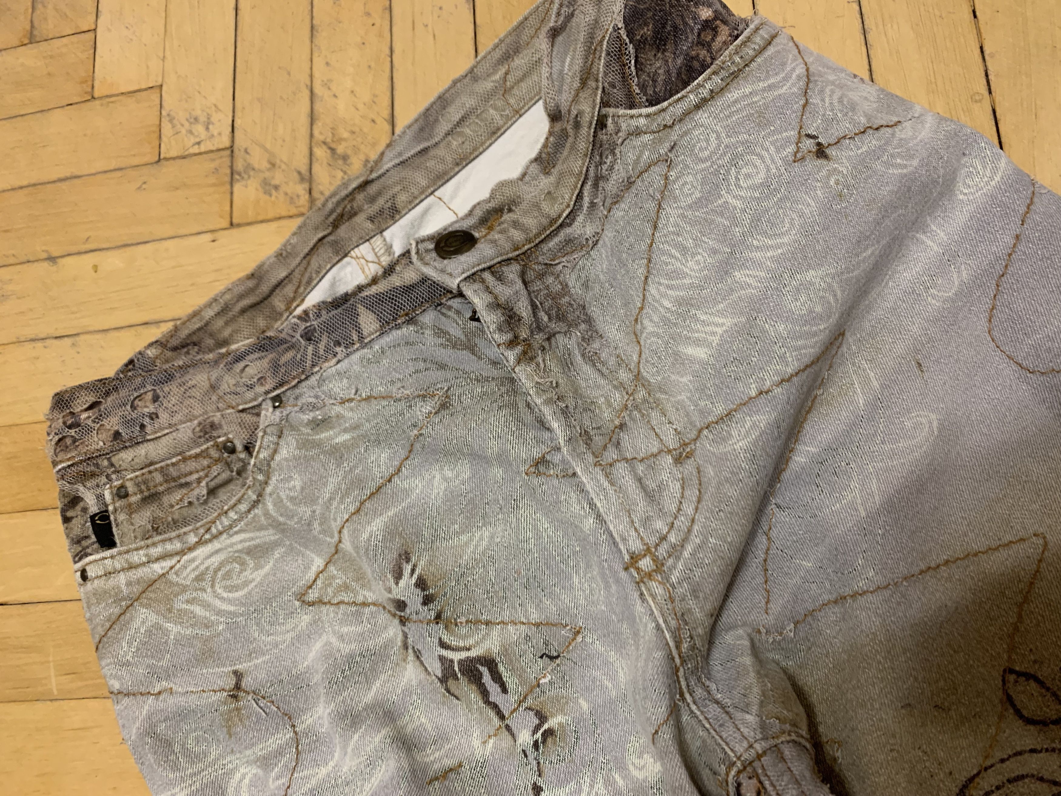 Roberto Cavalli Jeans Pants Flower Floral Mesh Vintage