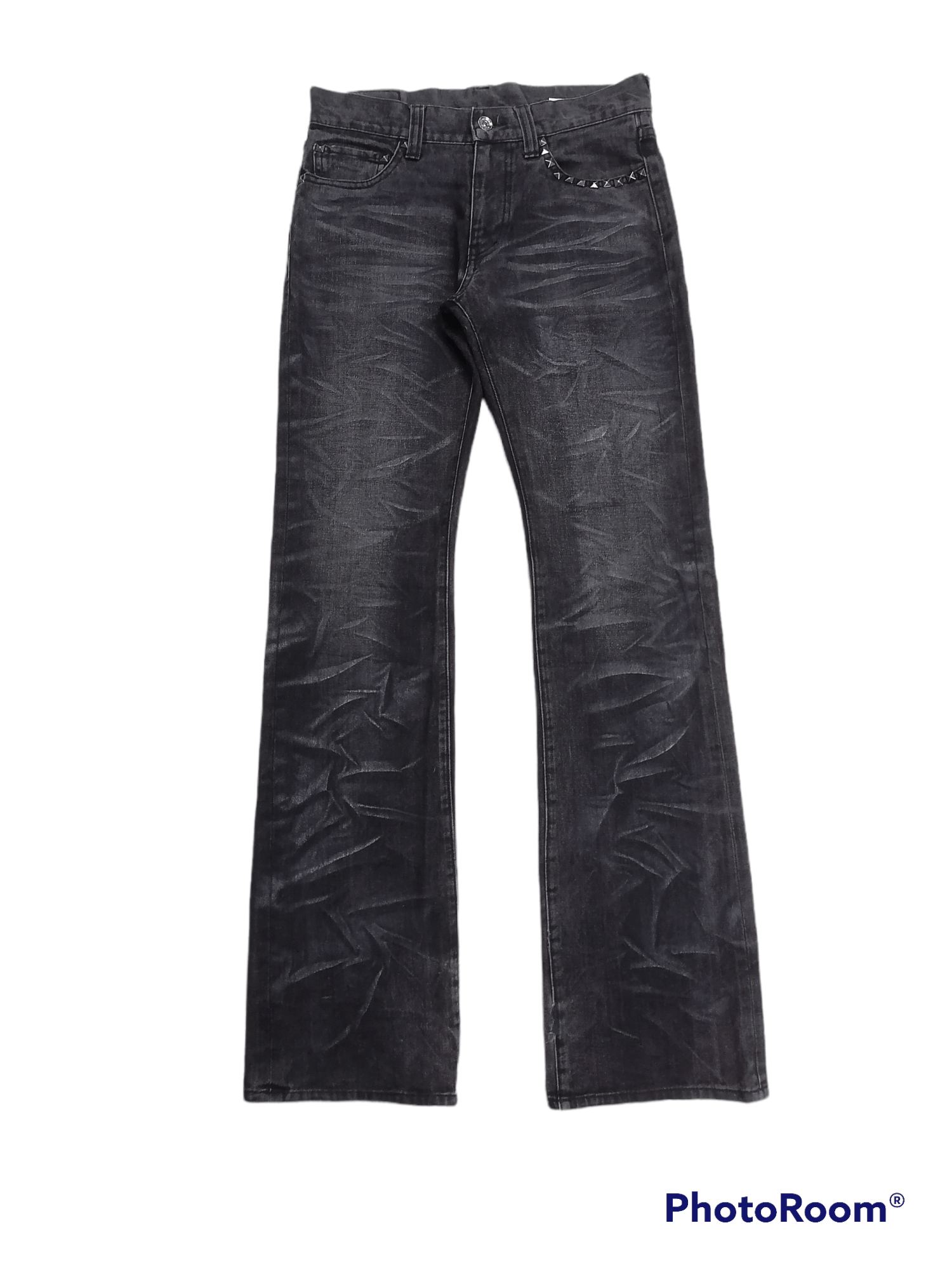 image of Vintage Flare Jeans Semantic Design Claw Mark Gothic Denim Pants in Black, Men's (Size 30)