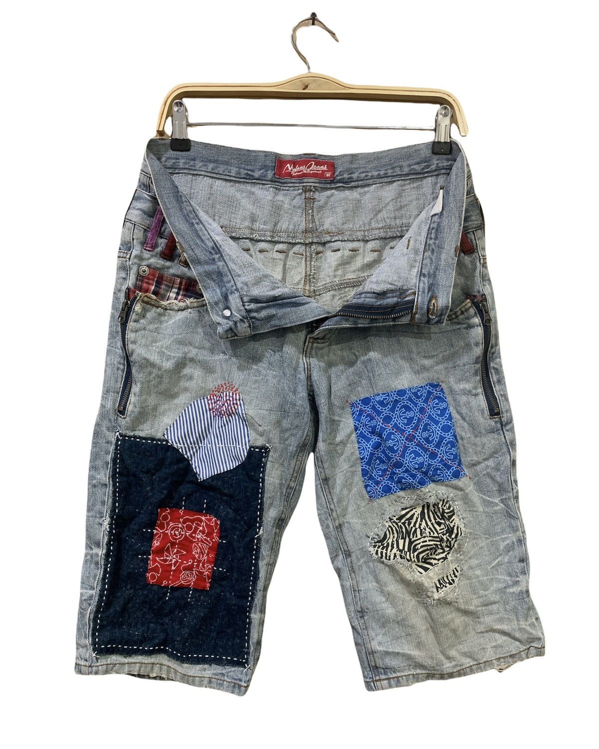 Japanese Brand × Seditionaries NYLAUS Patchwork Boro Sashiko Double Waist Denim Short Pant Size US 32 / EU 48 - 3 Thumbnail