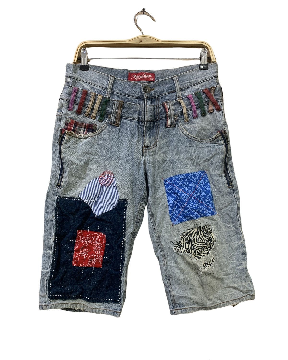 Japanese Brand × Seditionaries NYLAUS Patchwork Boro Sashiko Double Waist Denim Short Pant Size US 32 / EU 48 - 1 Thumbnail