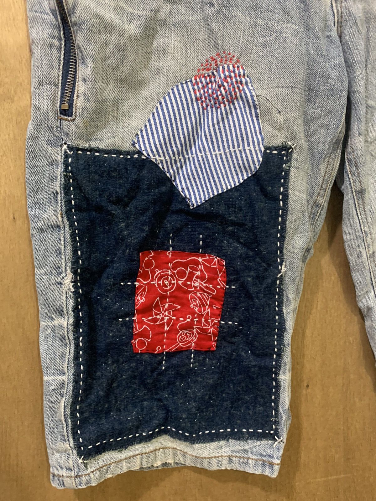 Japanese Brand × Seditionaries NYLAUS Patchwork Boro Sashiko Double Waist Denim Short Pant Size US 32 / EU 48 - 9 Thumbnail