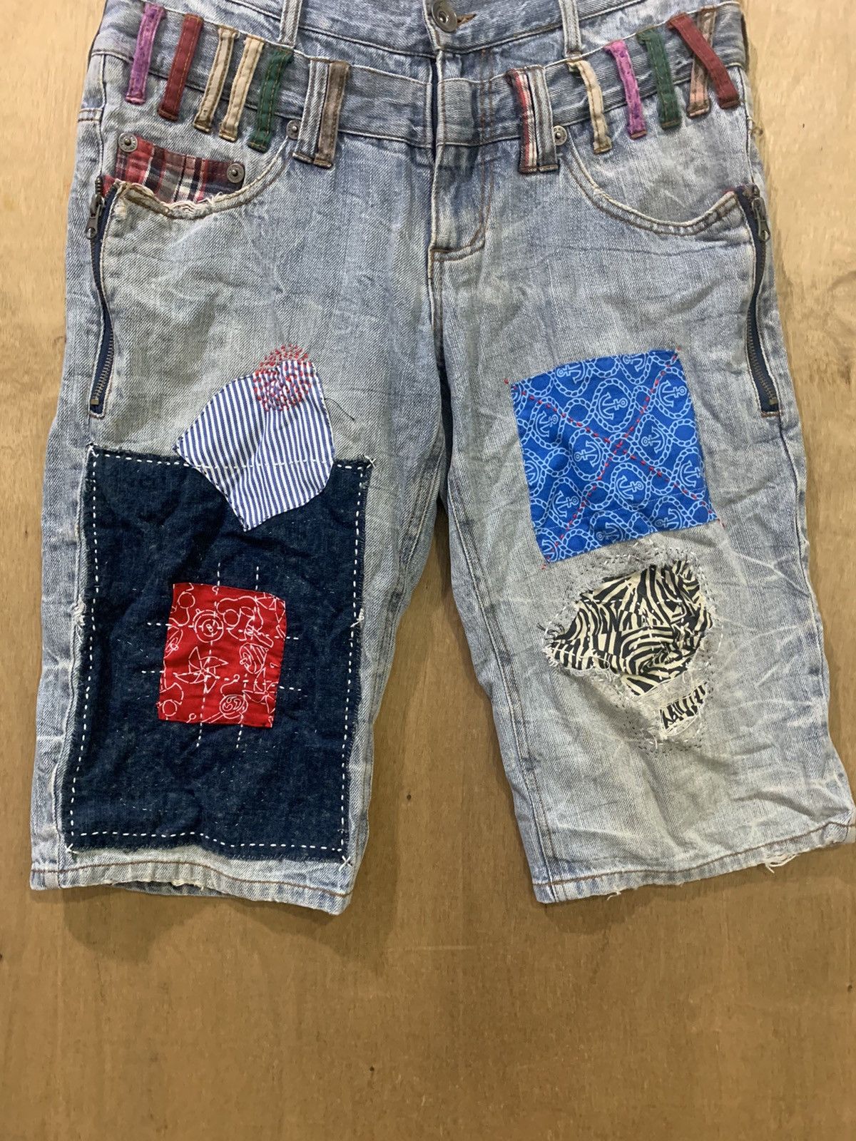 Japanese Brand × Seditionaries NYLAUS Patchwork Boro Sashiko Double Waist Denim Short Pant Size US 32 / EU 48 - 5 Thumbnail