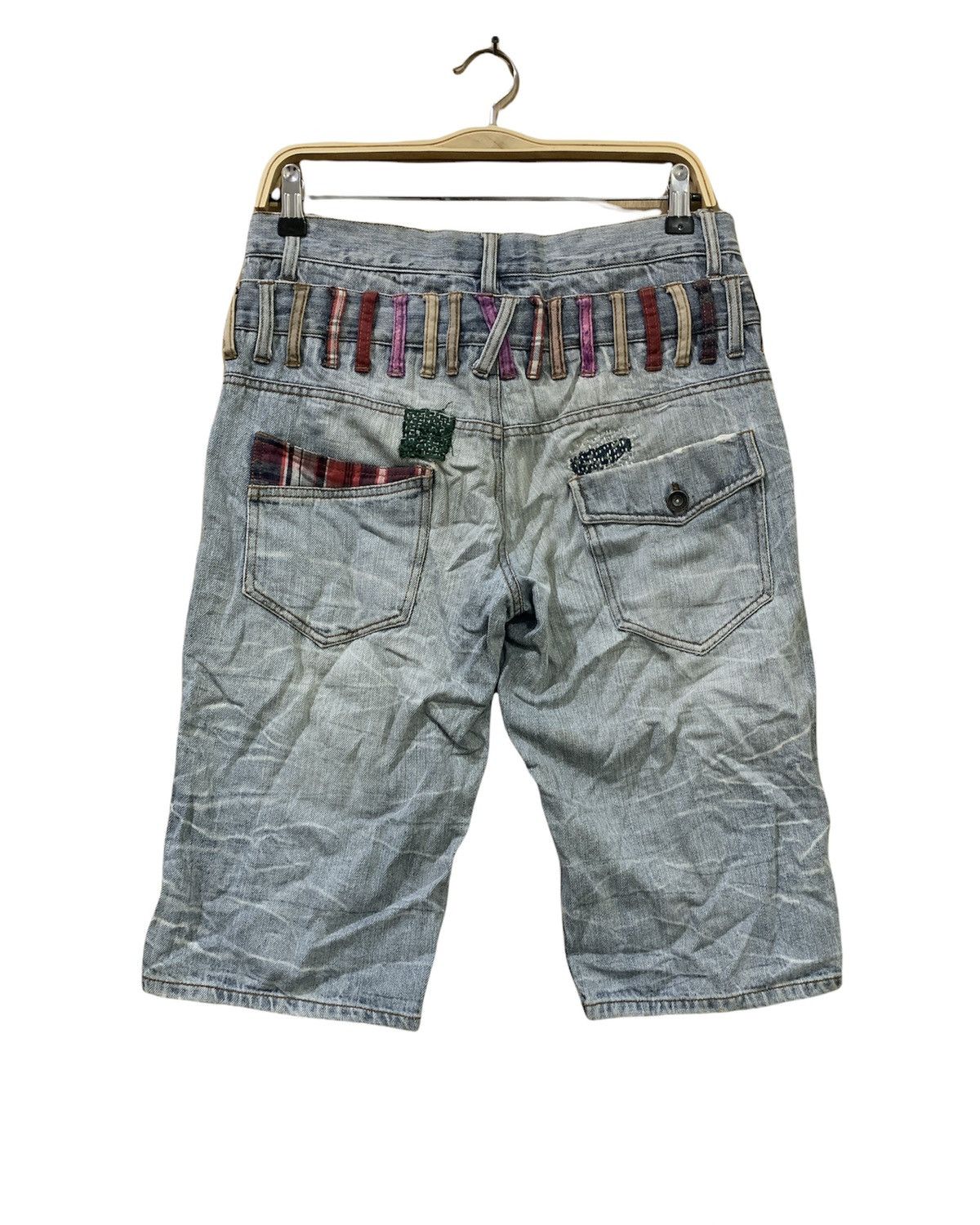 Japanese Brand × Seditionaries NYLAUS Patchwork Boro Sashiko Double Waist Denim Short Pant Size US 32 / EU 48 - 2 Thumbnail