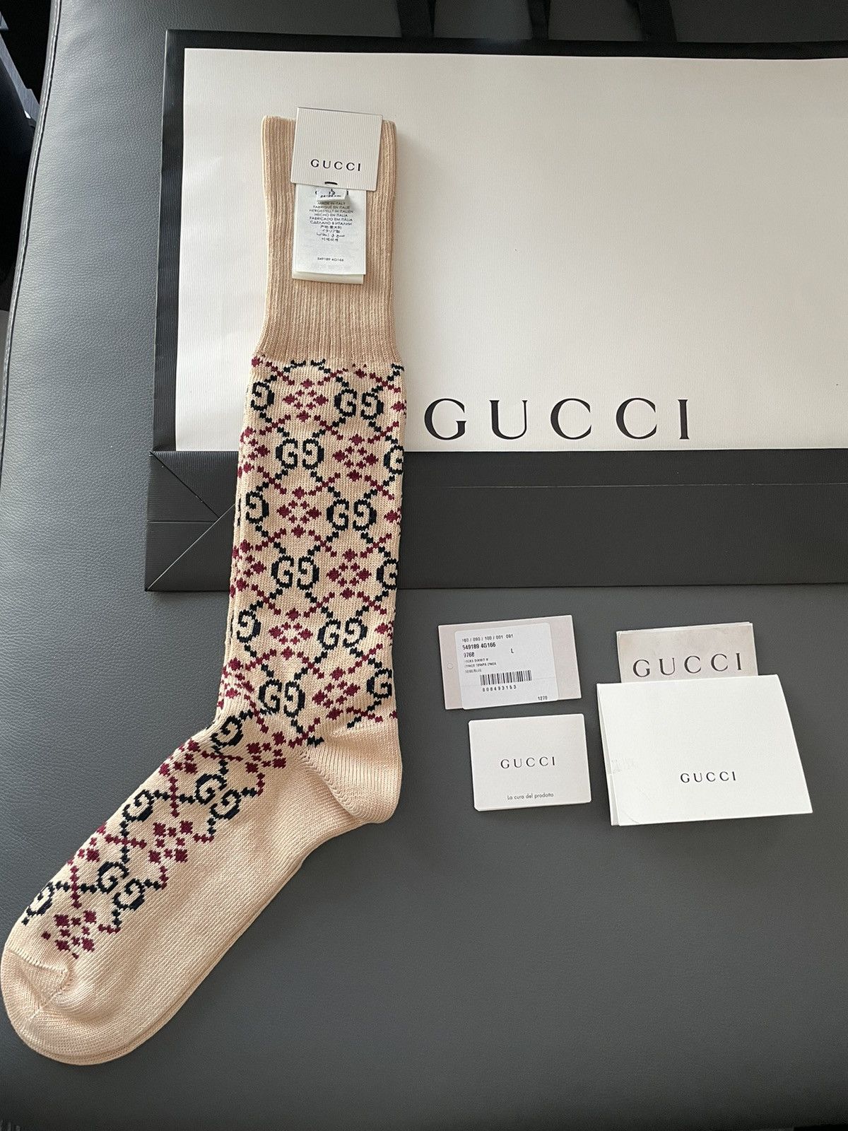 image of Gucci Super Runway Iconic Runway GG Logo Socks XL Long in Brown, Men's