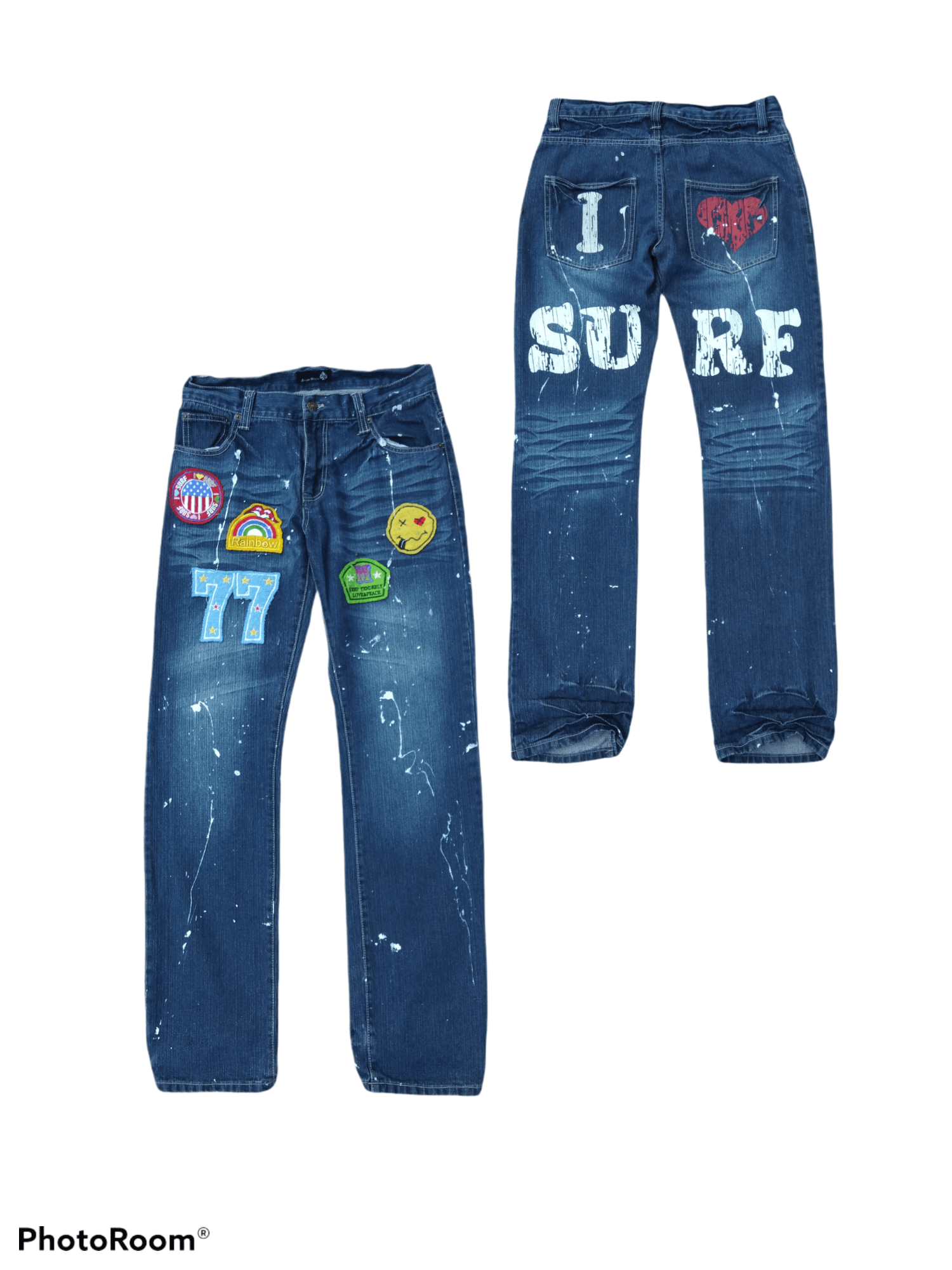 image of Art Comes First x Distressed Denim Japanese Splatter Jungle Storm Pacth Painting Denim Denim in Blu