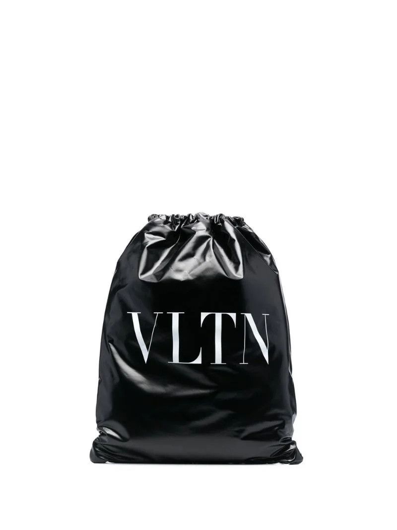 Black Patent Logo Print Backpack