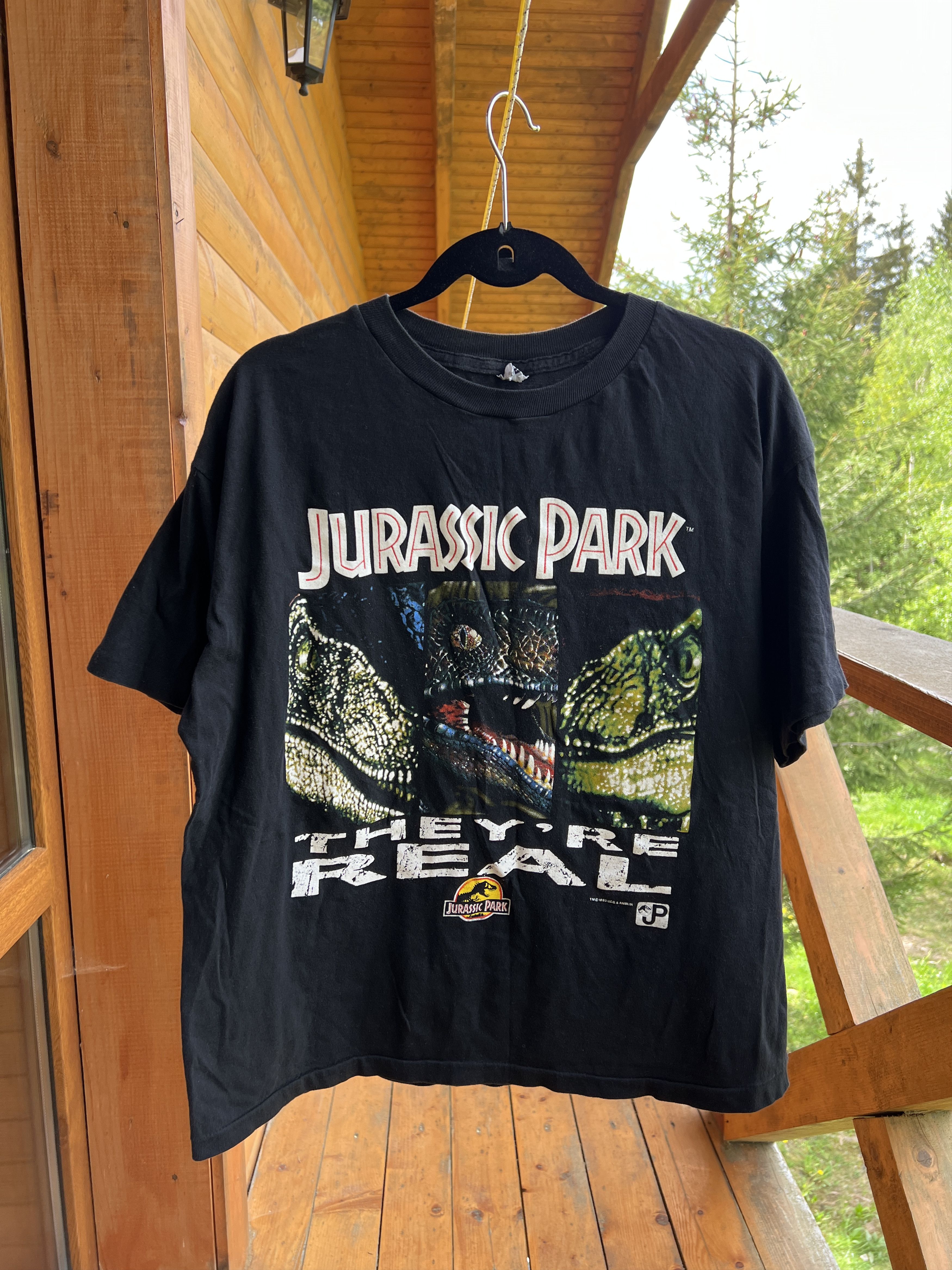 image of Jurassic Park 1993 Vintage Movie Tee in Black, Men's (Size XL)